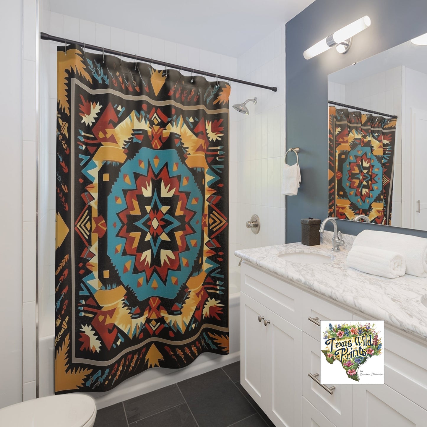 Desert Tribal Inspired Shower Curtain Ledger Paper Art 71x74 Inch Arid Home Decor Unique Artistic Gift Western Bath Accent Rustic Southwest Style