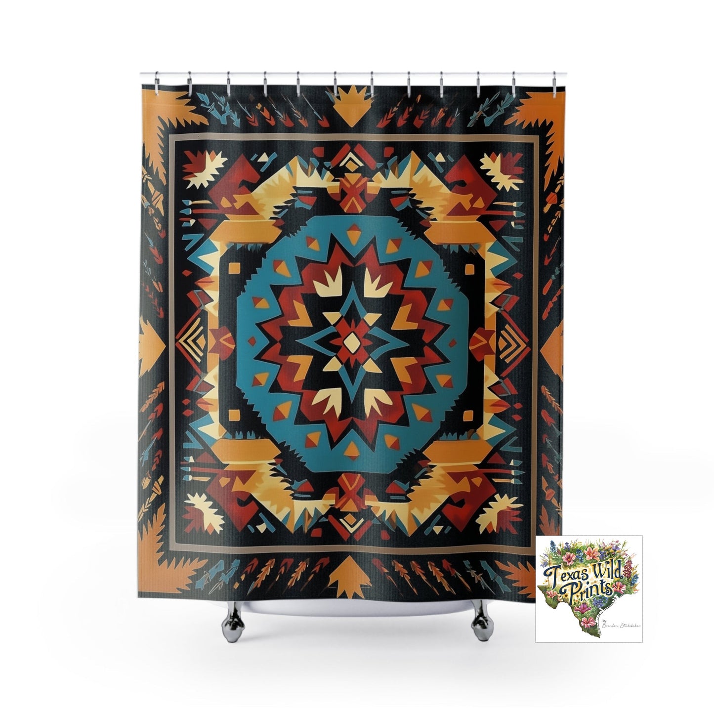 Desert Tribal Inspired Shower Curtain Ledger Paper Art 71x74 Inch Arid Home Decor Unique Artistic Gift Western Bath Accent Rustic Southwest Style