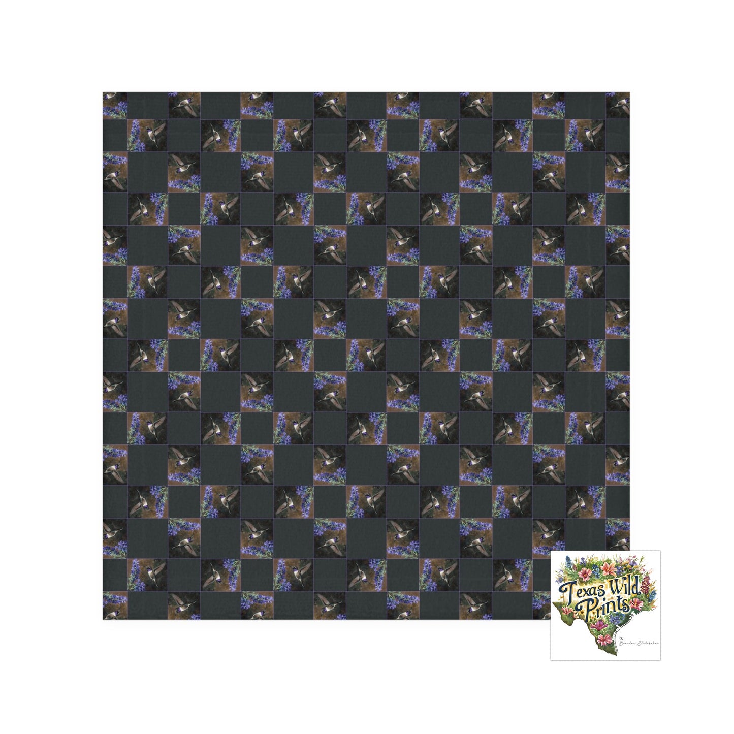 Black Chinned Hummingbird Geometric Towel Blue Sage Floral Mini Art 13x13 Bird Flower Face Towel Rustic Farmhouse Decor Southwestern Nature Lover Gift