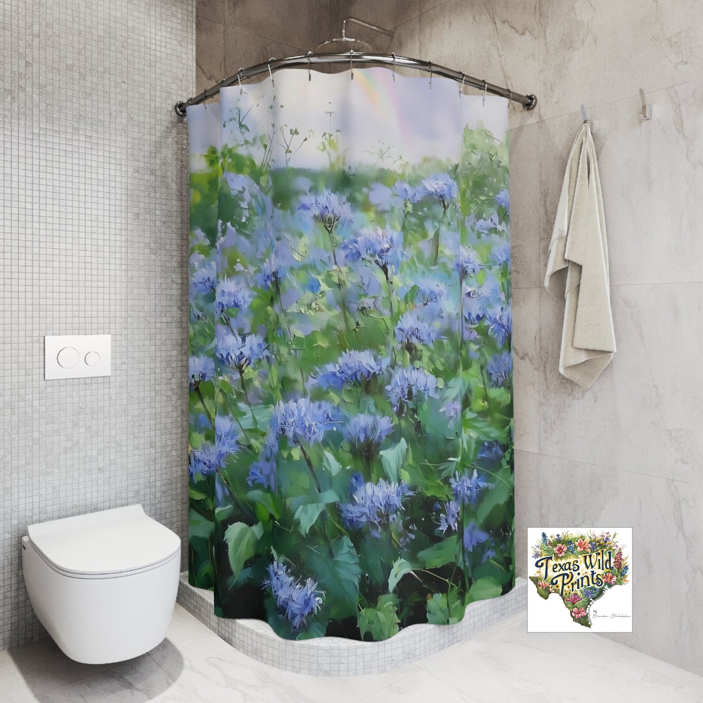 Blue Mistflower Shower Curtain Rainbow Floral Meadow Print 71x74 Inch Farmhouse Bathroom Decor Birthday Gifts for Women Texas Wildflower Art
