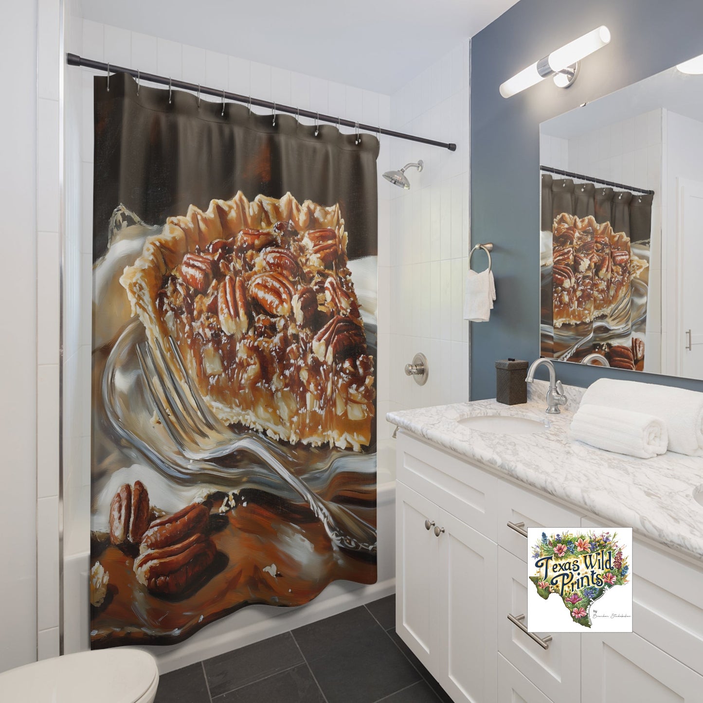 Cortina de ducha festiva con diseño de pastel de nueces | Decoración navideña con temática gastronómica | 74” x 71”