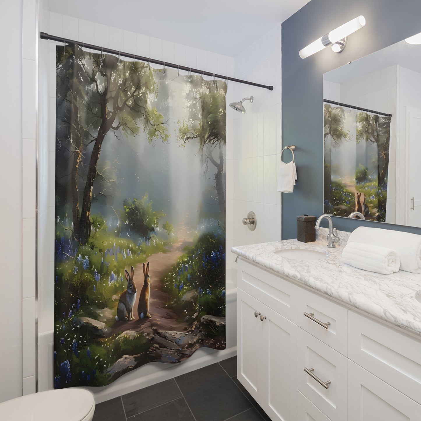 Rideau de douche Woodland Easter Bunny | 71x74" | Décor printemps et été