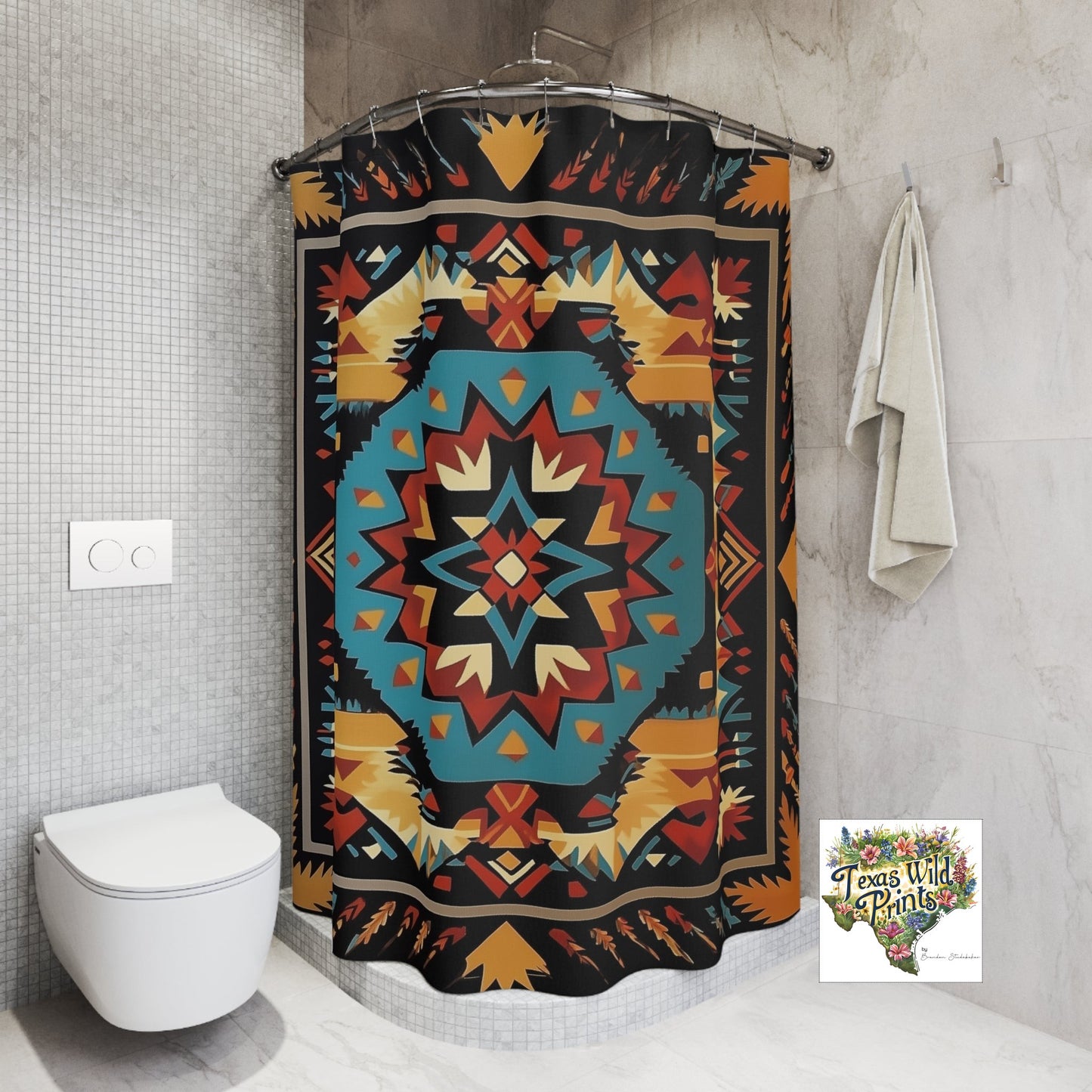 Desert Tribal Inspired Shower Curtain Ledger Paper Art 71x74 Inch Arid Home Decor Unique Artistic Gift Western Bath Accent Rustic Southwest Style