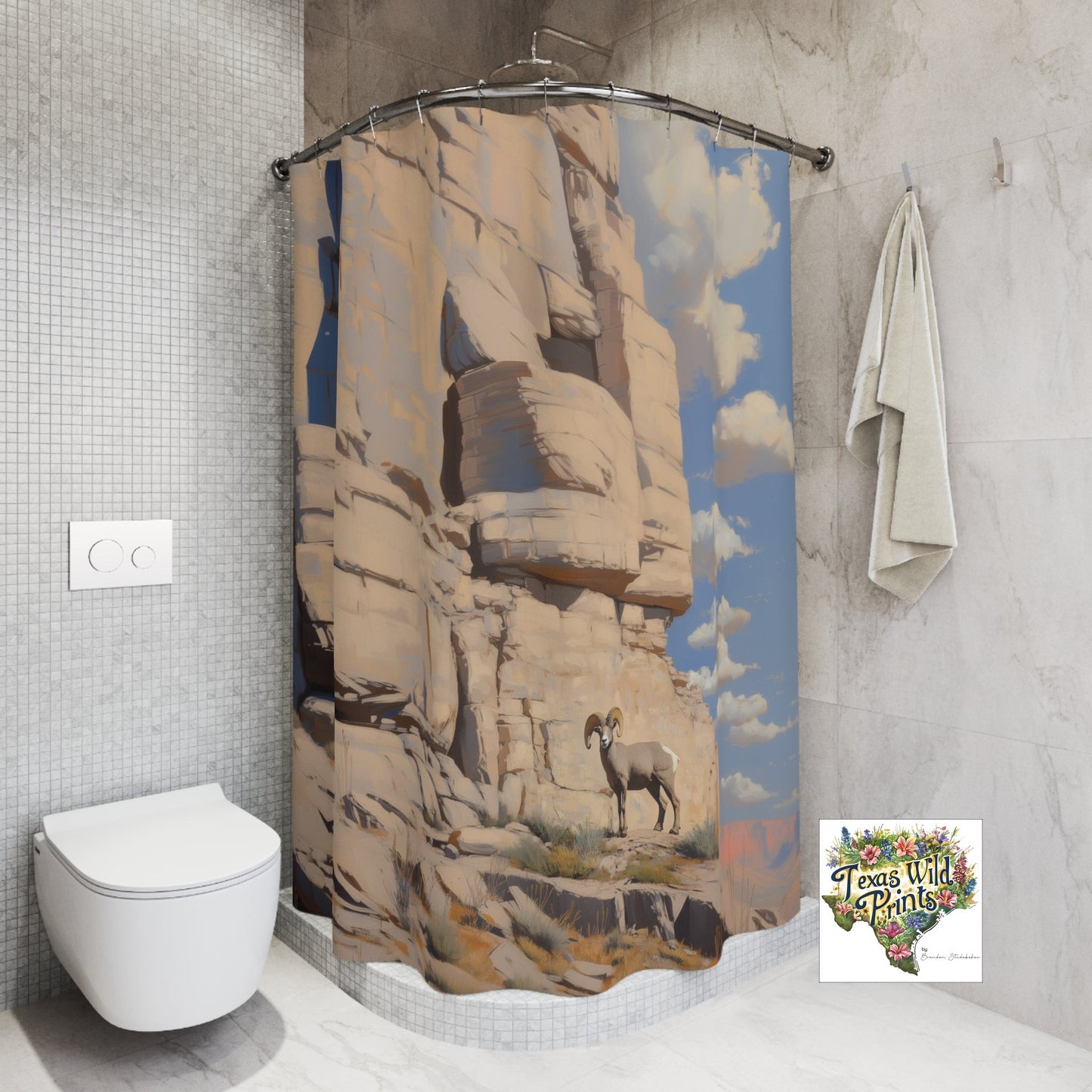 Custom Bighorn Sheep Shower Curtain Original Mountain Animal Art MTO 71x74 Fabric Rustic Cabin Bathroom Decor Cool Gifts for Men