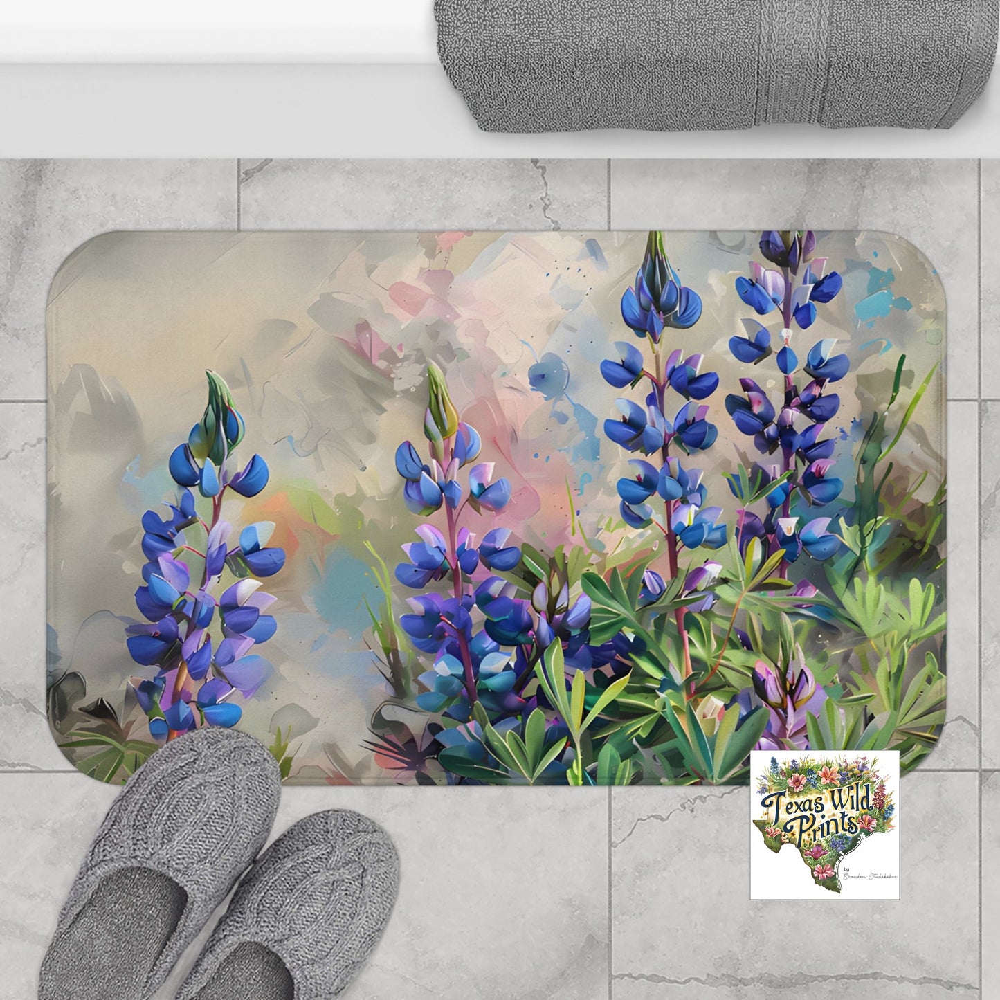 True Bluebonnet Texas Wildflower Print Bath Mat | Premium | Memory Foam Microfiber | Rustic Country Home Decor | 24”x17” or 34”x21” |
