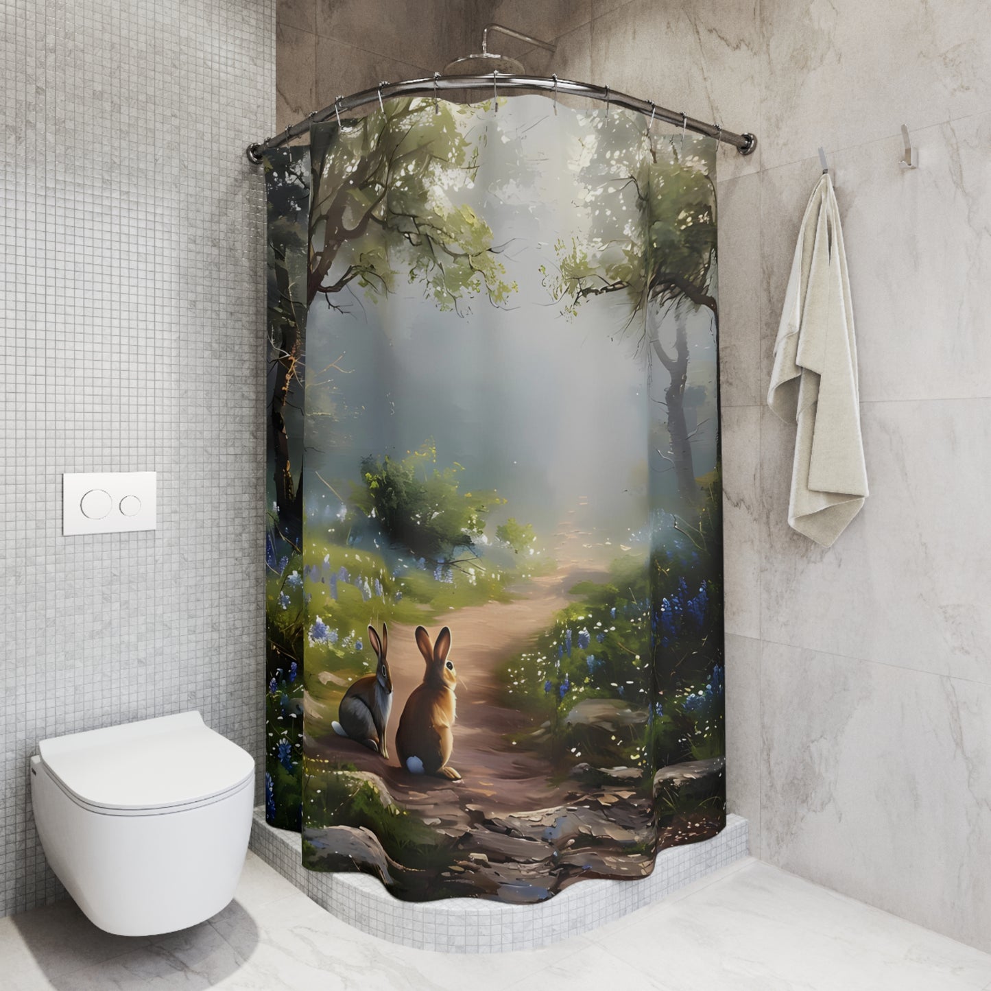 Rideau de douche Woodland Easter Bunny | 71x74" | Décor printemps et été