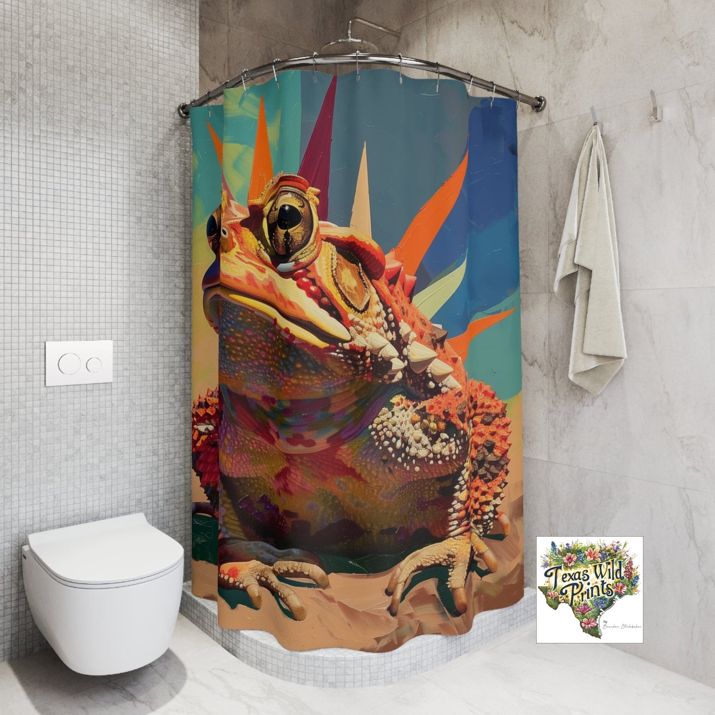 Geometric Texas Horned Toad Lizard Shower Curtain Pop Art Style 71x74 Inch Southwestern Desert Decor Reptile Design Special Gift for Him