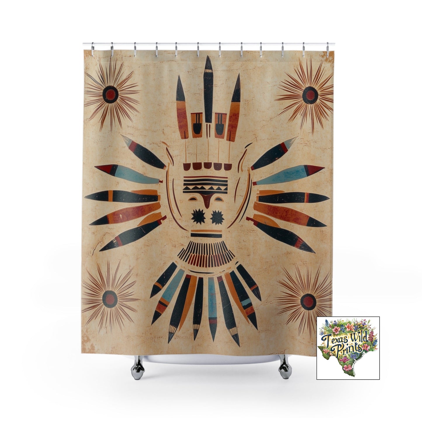 Southwestern Tribal Inspired Shower Curtain Ledger Paper Art 71x74 Inch Desert Home Decor Unique Artistic Gift Bathroom Decor