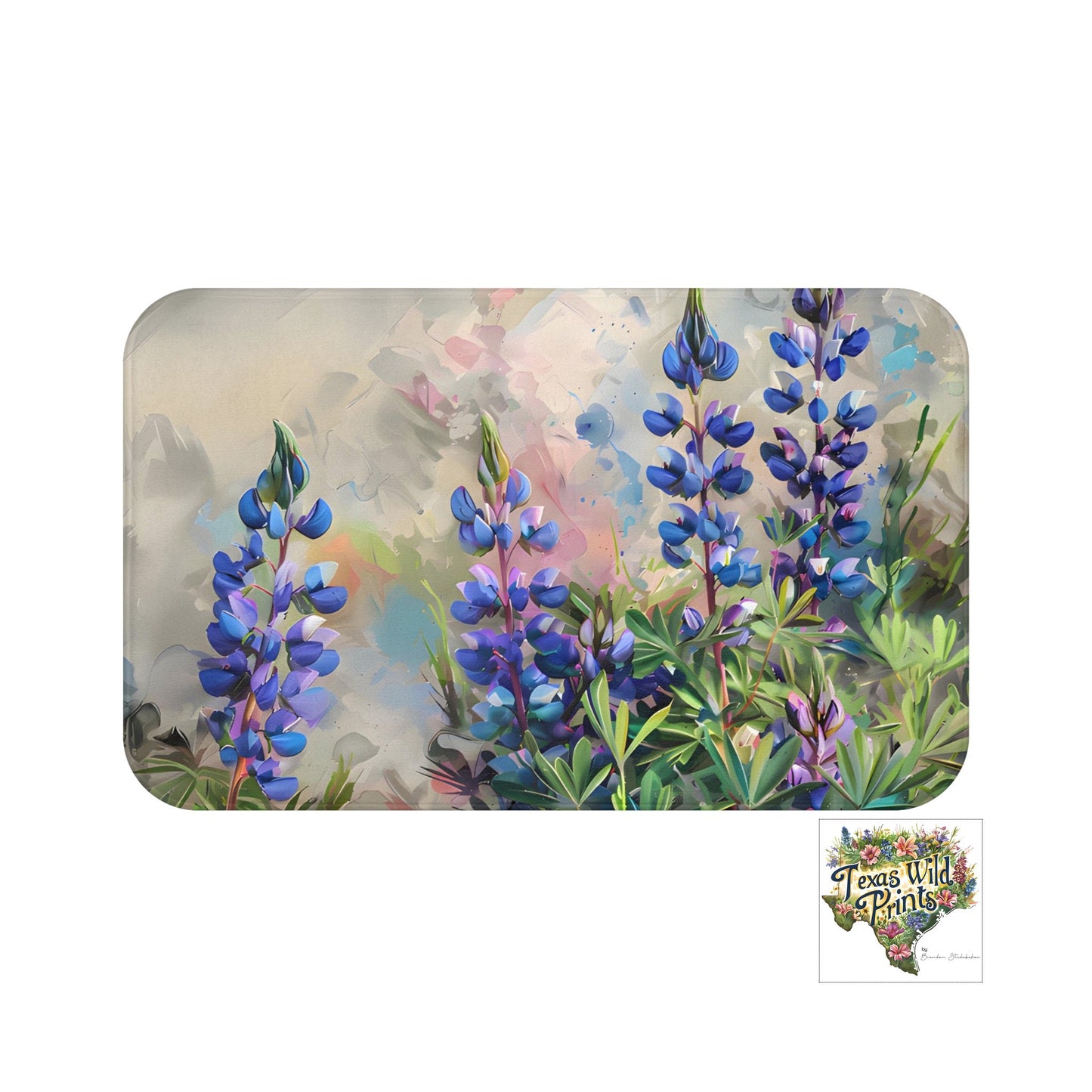 True Bluebonnet Texas Wildflower Print Bath Mat | Premium | Memory Foam Microfiber | Rustic Country Home Decor | 24”x17” or 34”x21” |