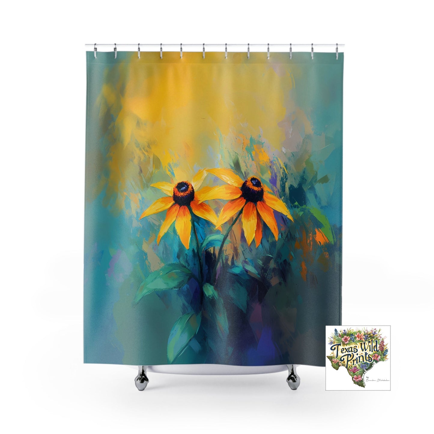 Black Eyed Susan Shower Curtain Texas Wildflower Yellow Floral Art Rustic Farmhouse Bath Decor Birthday Gift for Her Wife Sunny Home Style