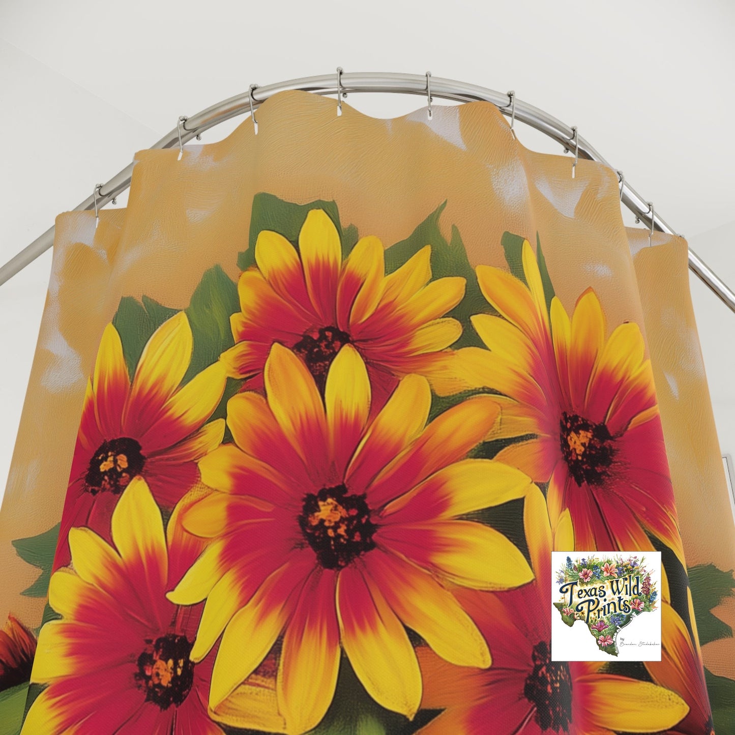 Indian Blanket Wildflower Shower Curtain Southwestern Floral Art 71x74 Inch Rustic Bath Decor Terracotta Pot Print Unique Mother's Day Gift Texas Wildflowers