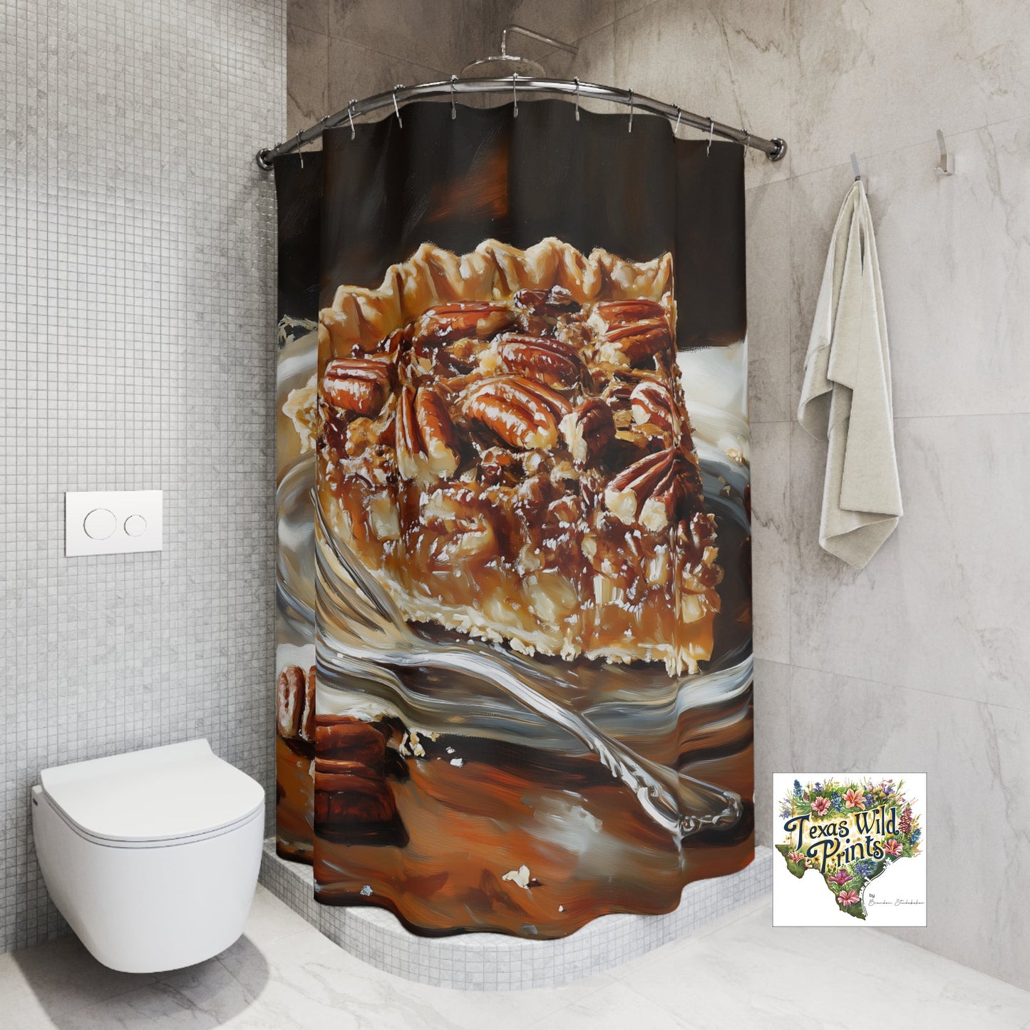 Cortina de ducha festiva con diseño de pastel de nueces | Decoración navideña con temática gastronómica | 74” x 71”