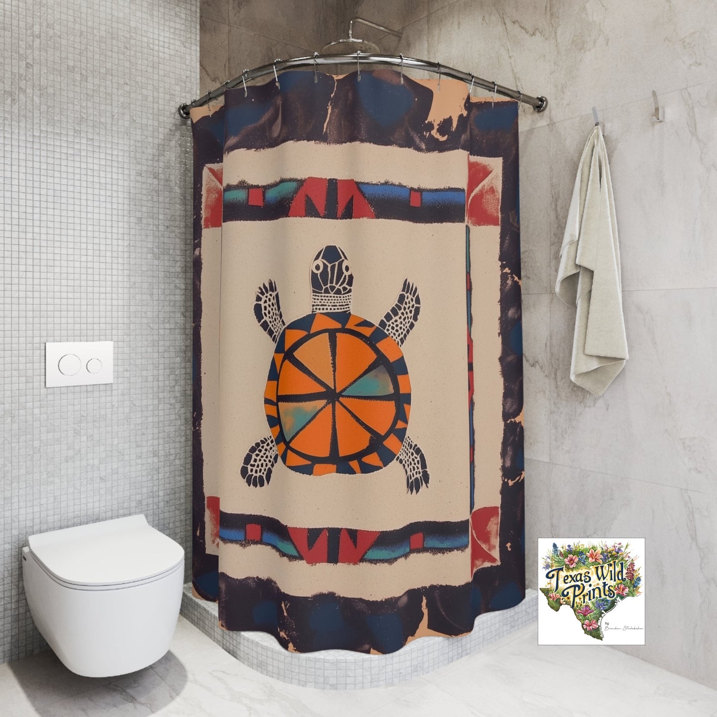 Southwestern Turtle Shower Curtain Boho Decor Wisdom Longevity Art 71x74 Inch Tribal Inspired Design Popular Gifts