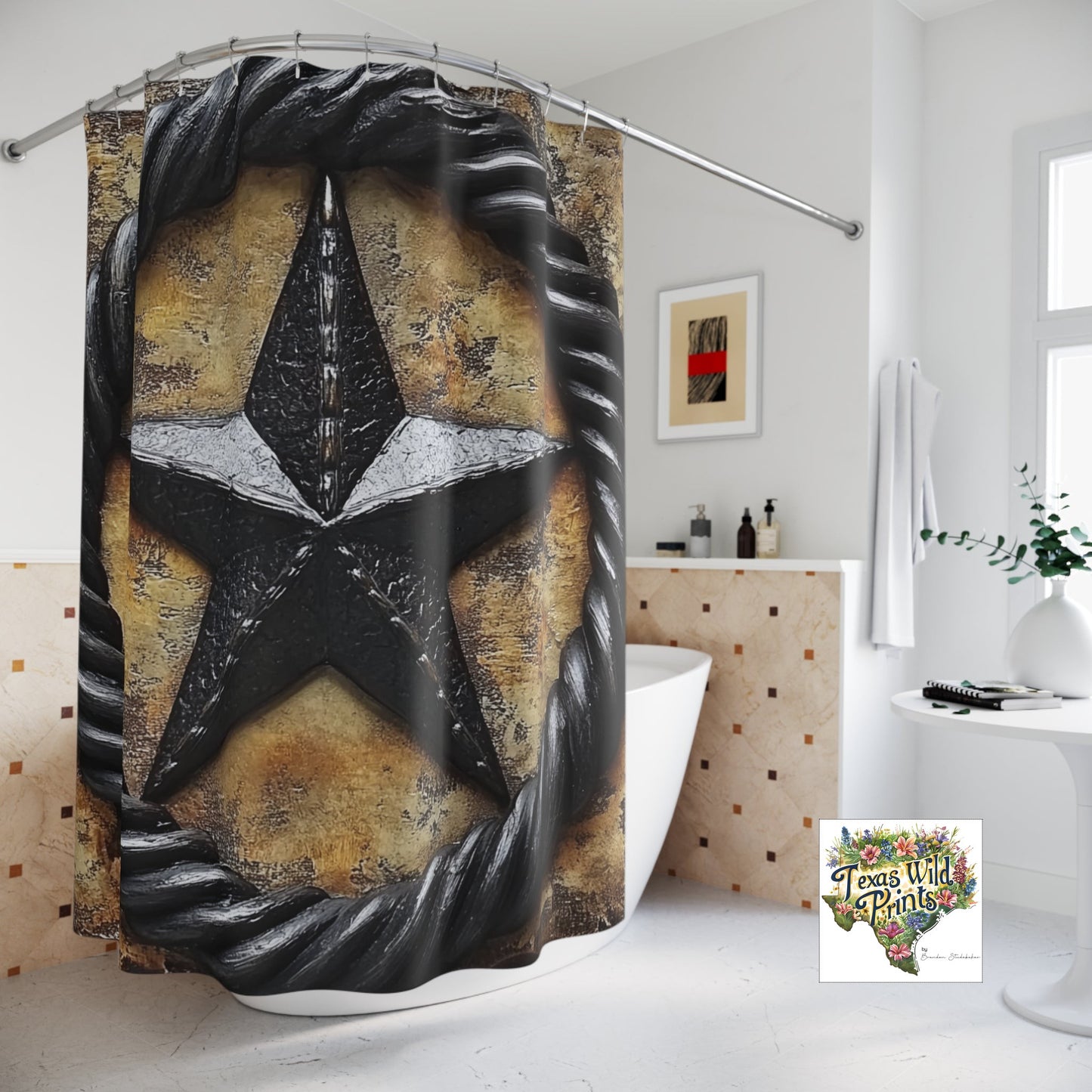 Crocodile Embossed Lone Star Shower Curtain Gunmetal Texas Pride 71x74 Vintage Rustic Southwestern Bathroom Accent Southern Country Decor