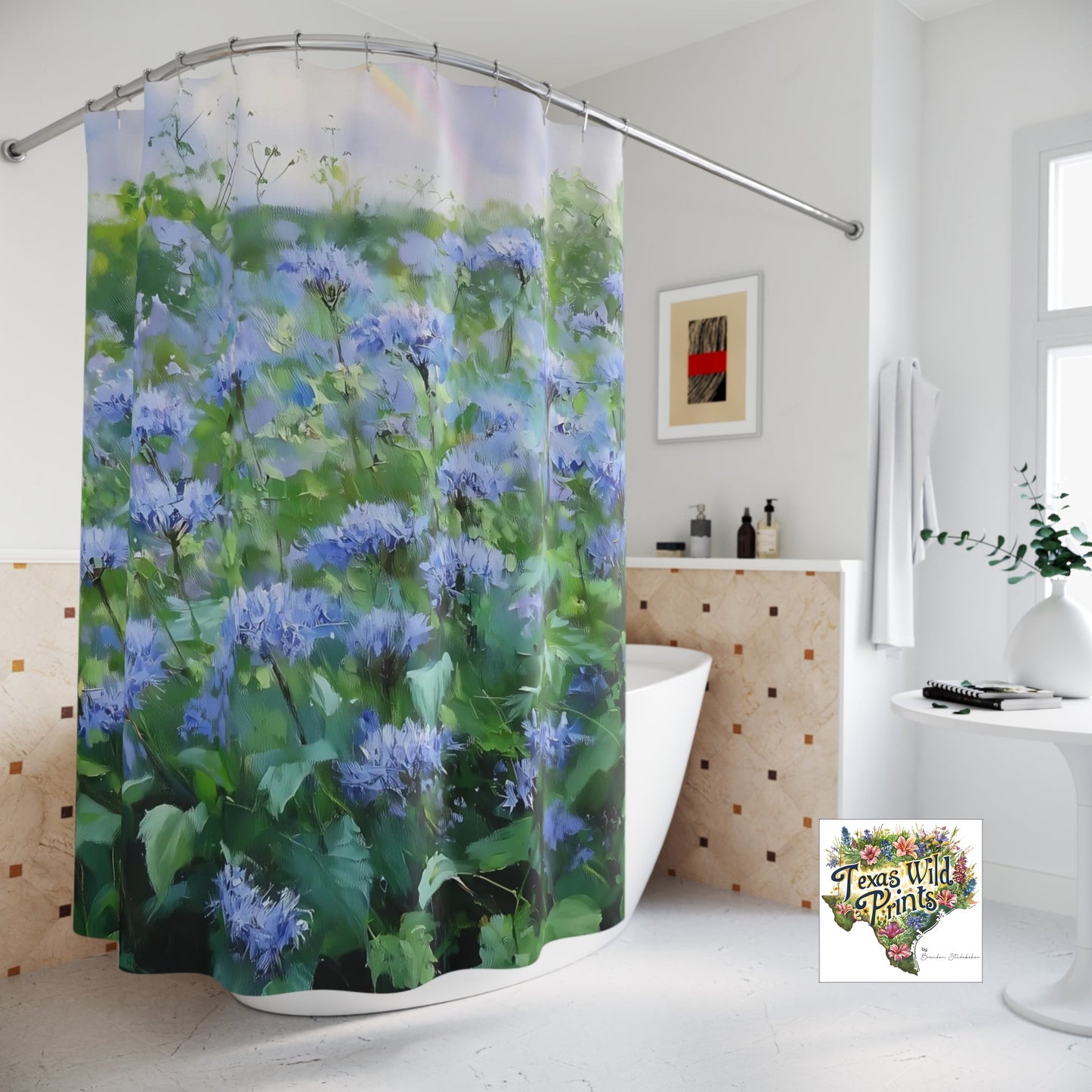 Blue Mistflower Shower Curtain Rainbow Floral Meadow Print 71x74 Inch Farmhouse Bathroom Decor Birthday Gifts for Women Texas Wildflower Art