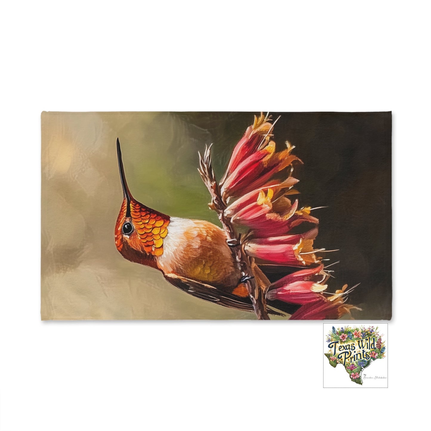 Vibrant Rufous Hummingbird Red Yucca Hand Towel Floral Animal Print Guest Towel Unique Cottagecore Shabby Chic Decor 16x28 Inch Texas Native Art