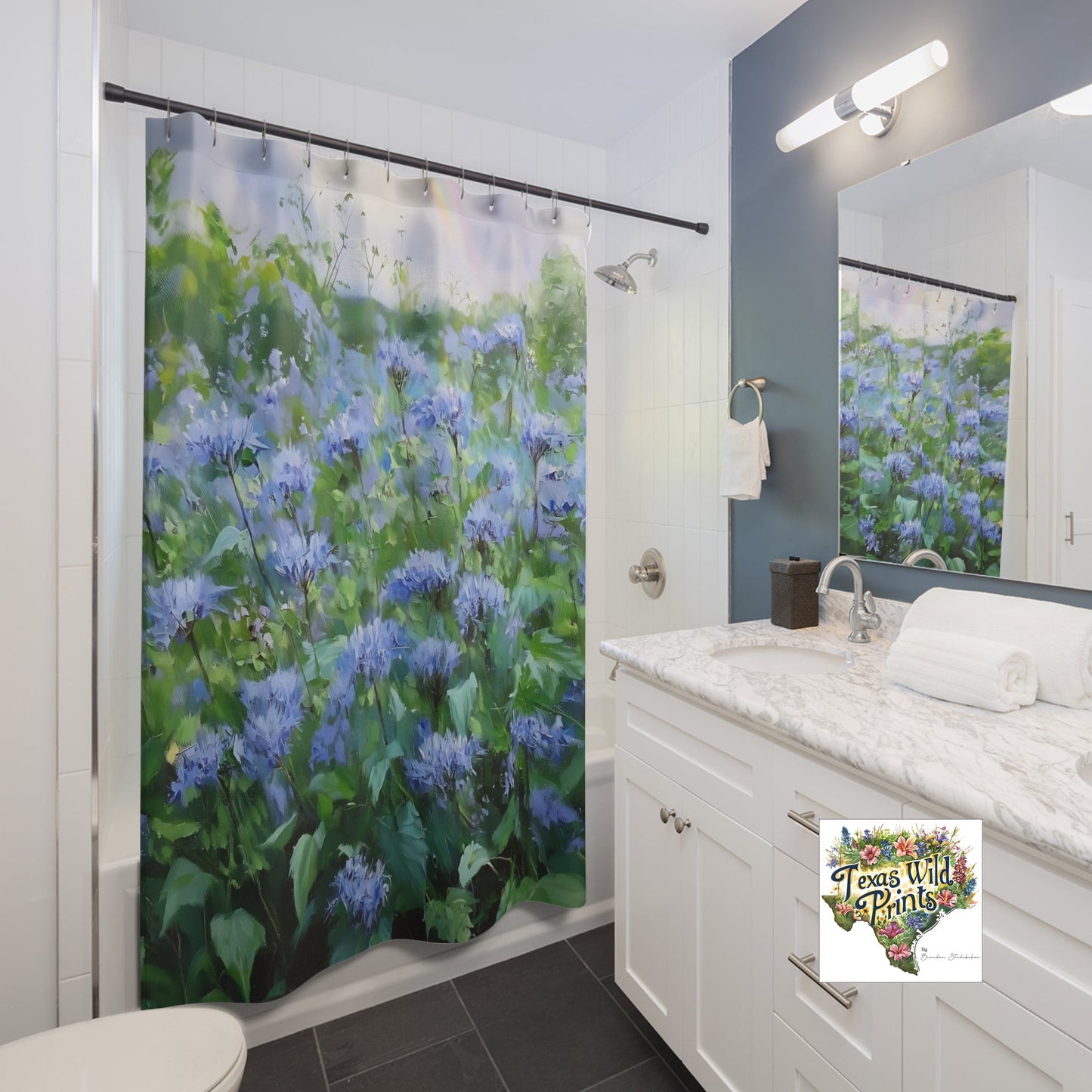 Blue Mistflower Shower Curtain Rainbow Floral Meadow Print 71x74 Inch Farmhouse Bathroom Decor Birthday Gifts for Women Texas Wildflower Art