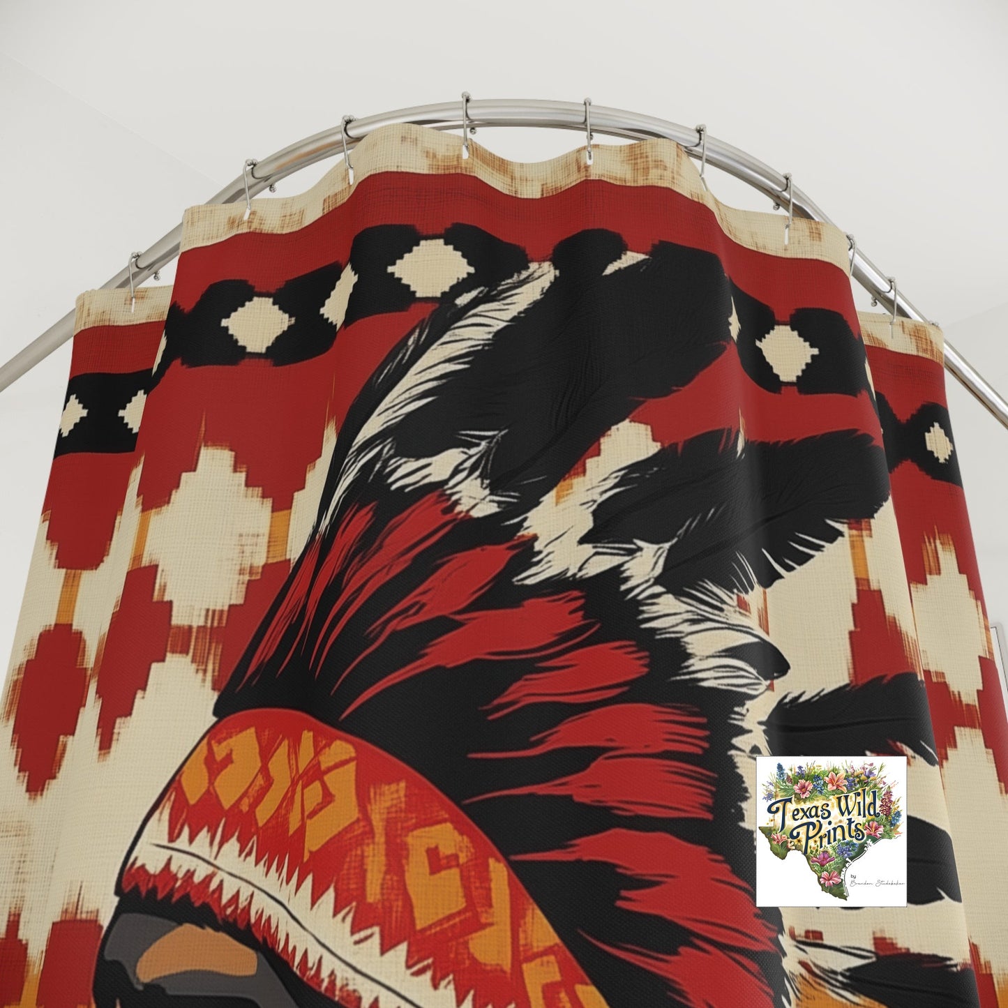 Southwestern Tribal Headdress Shower Curtain Inspired Design 71x74 Inch Desert Bath Decor Symbolic Meaningful Gift Unique Artistic Style