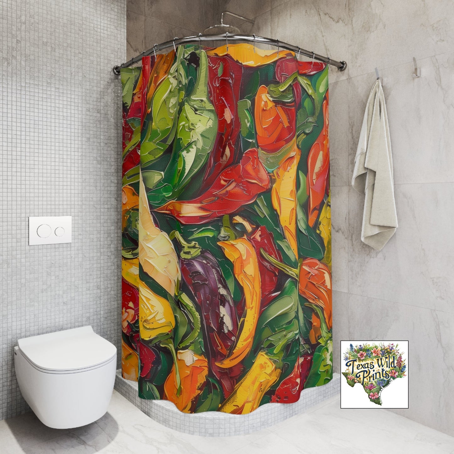 Rideau de douche Jalapeño | Durable | 71"x74" | Décor amusant