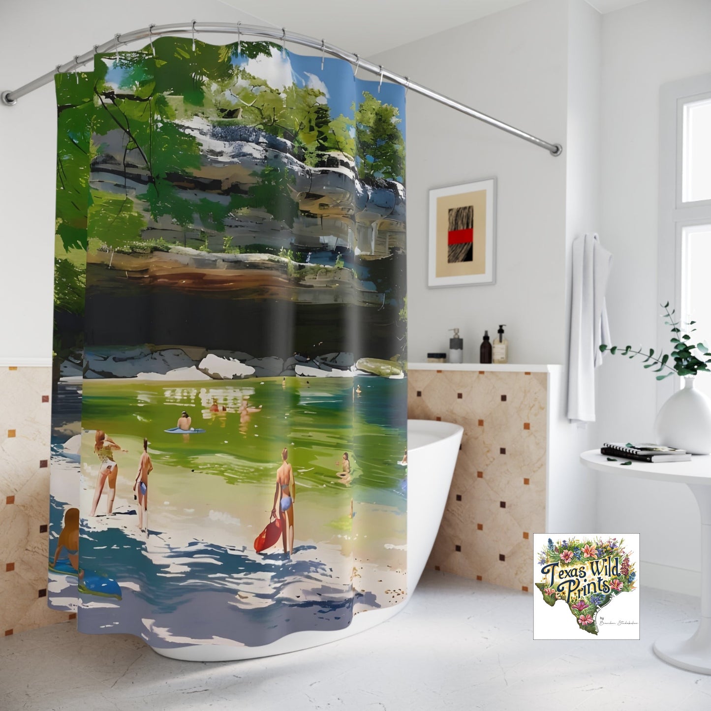 Tranquil Hamilton Pool Shower Curtain Texas Oasis Landscape Bathroom Art Natural Swimming Hole Decor Gift Idea for Nature Lovers Serene Scene