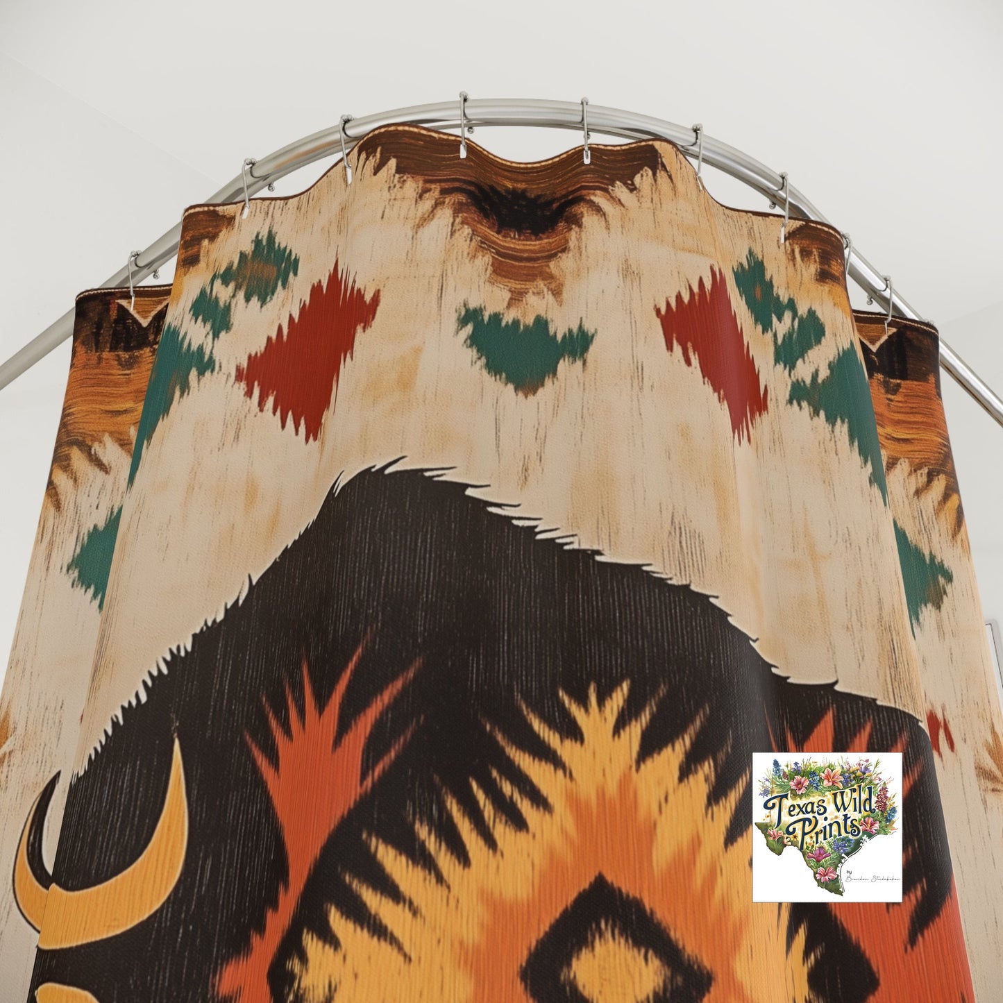 American Bison Print Shower Curtain Southwestern Tribal Style 71x74 Inch Boho Farmhouse Bath Decor Rustic Wildlife Art Gift