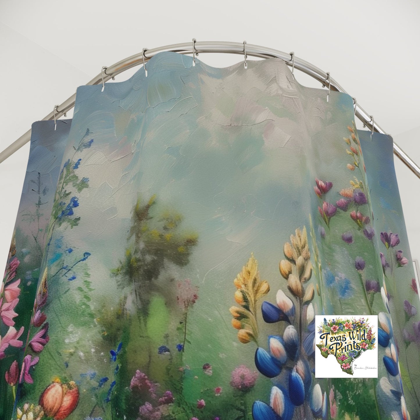 Unique Bluebonnet Shower Curtain Texas Wildflower Floral Art 71x74 Inch French Country Bathroom Decor Special Gift for Grandma Artistic Landscape