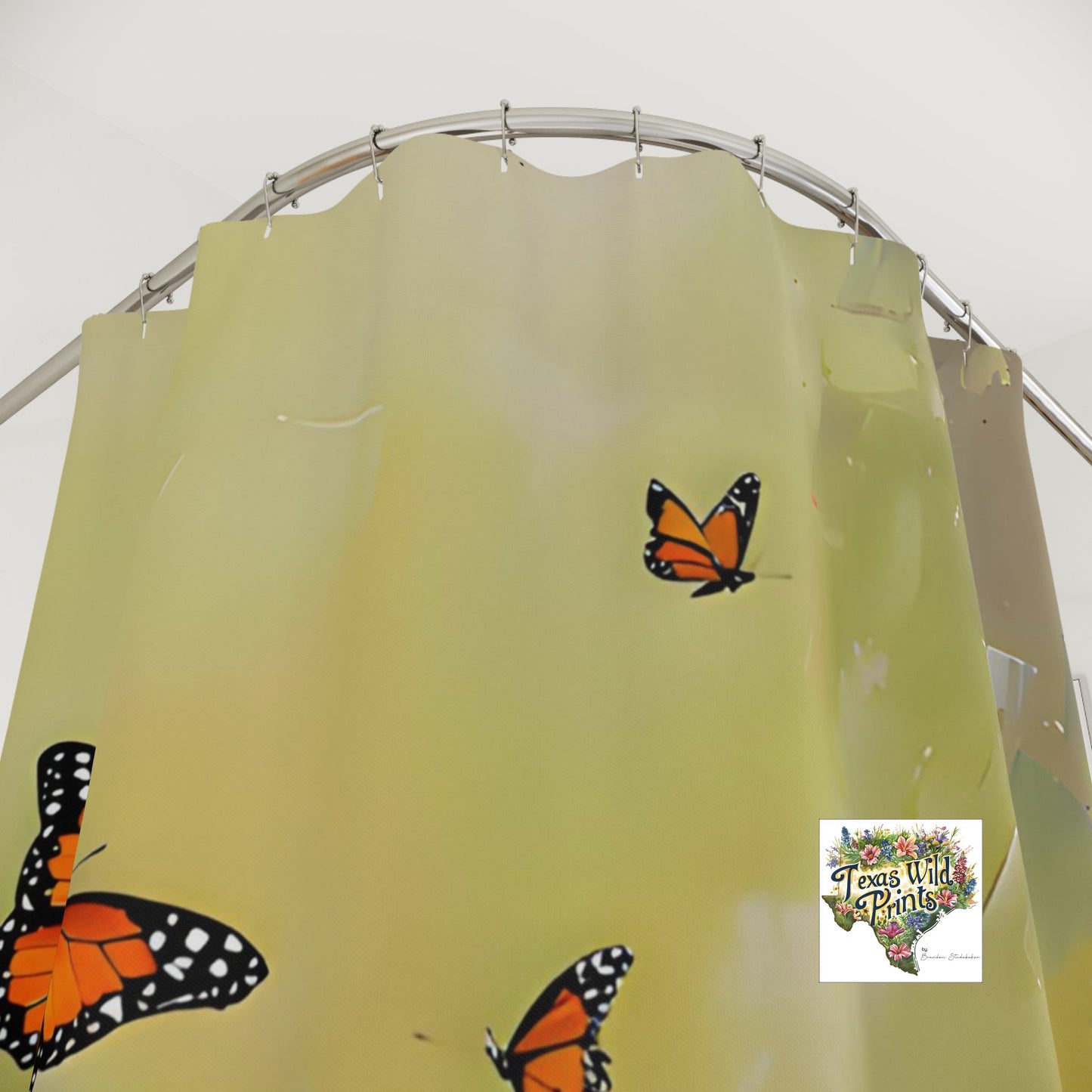 Monarch Butterfly Blue Mistflower Shower Curtain Floral Insect Decor 71x74 Inch French Country Farmhouse Whimsical Bathroom Art