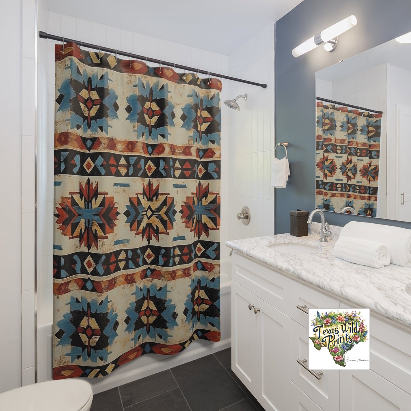 Vibrant Aztec Inspired Shower Curtain Tribal Geometric Motif Rustic Southwestern Bath Decor Premium Polyester Fabric 71x74 Inch