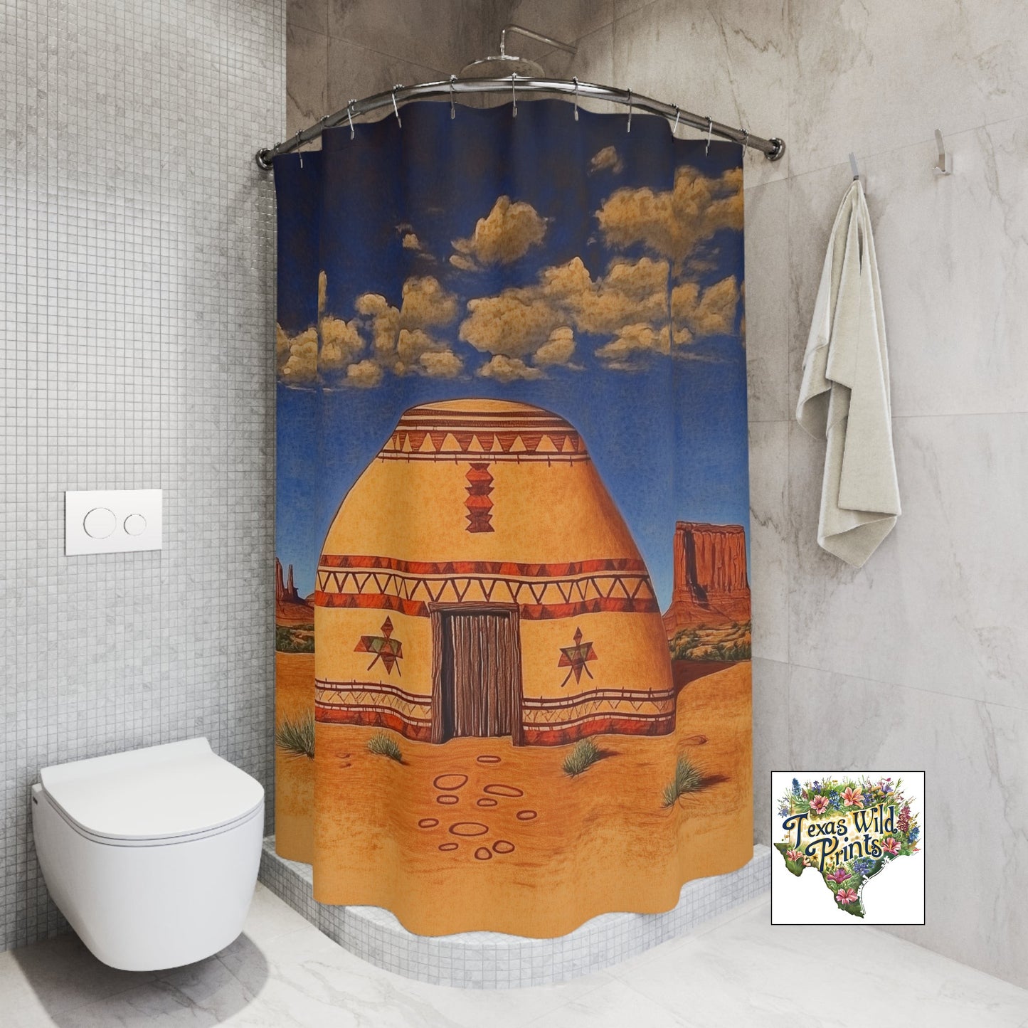 Southwestern Hogan Home Shower Curtain Tribal Inspired Art 71x74 Inch Rustic Bohemian Desert Bathroom Decor Unique Architectural Design