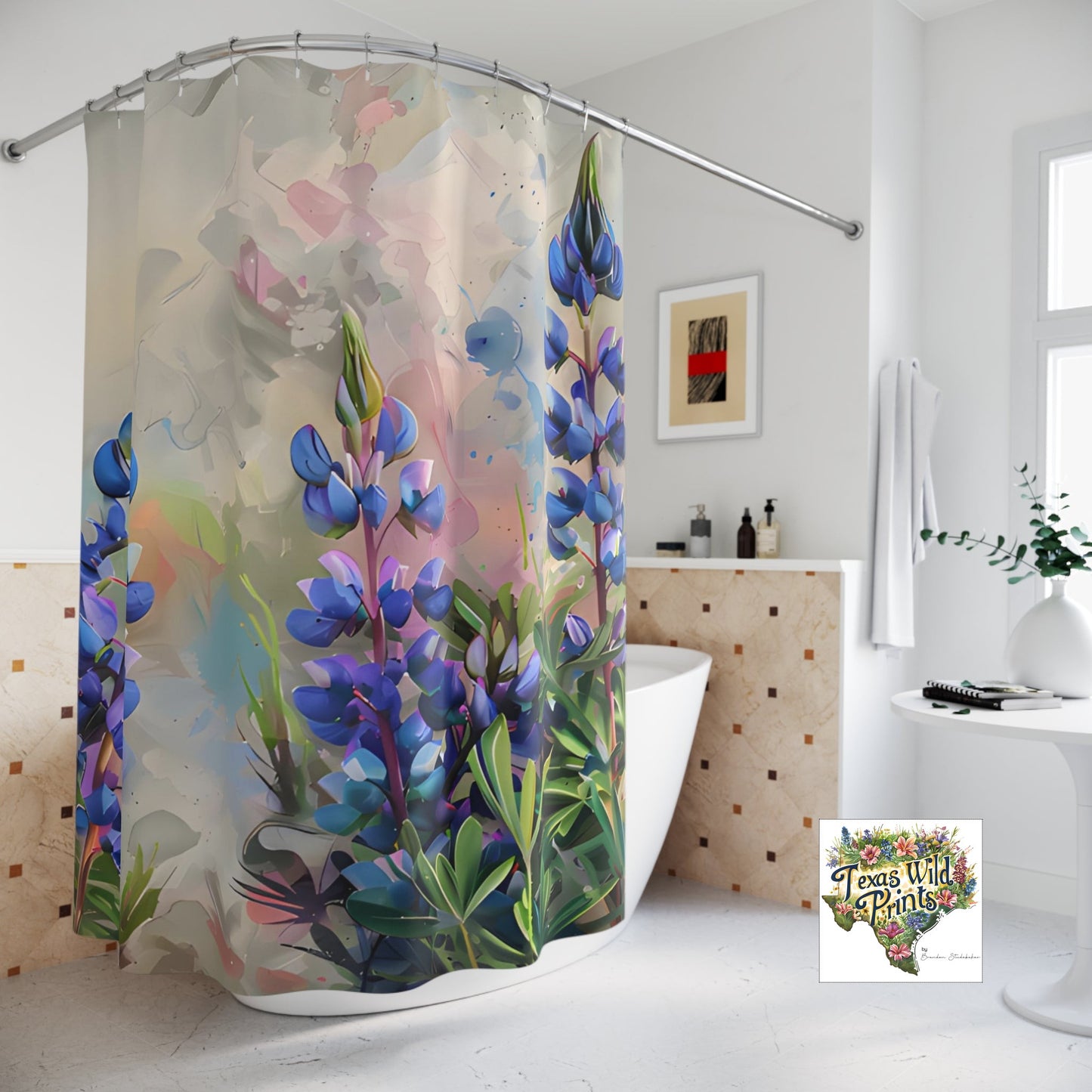 Texas Bluebonnet Floral Shower Curtain Premium 71x74 Wildflower Art Bluebonnet Field Home Decor Springtime Bathroom Accent Texas Pride Gift