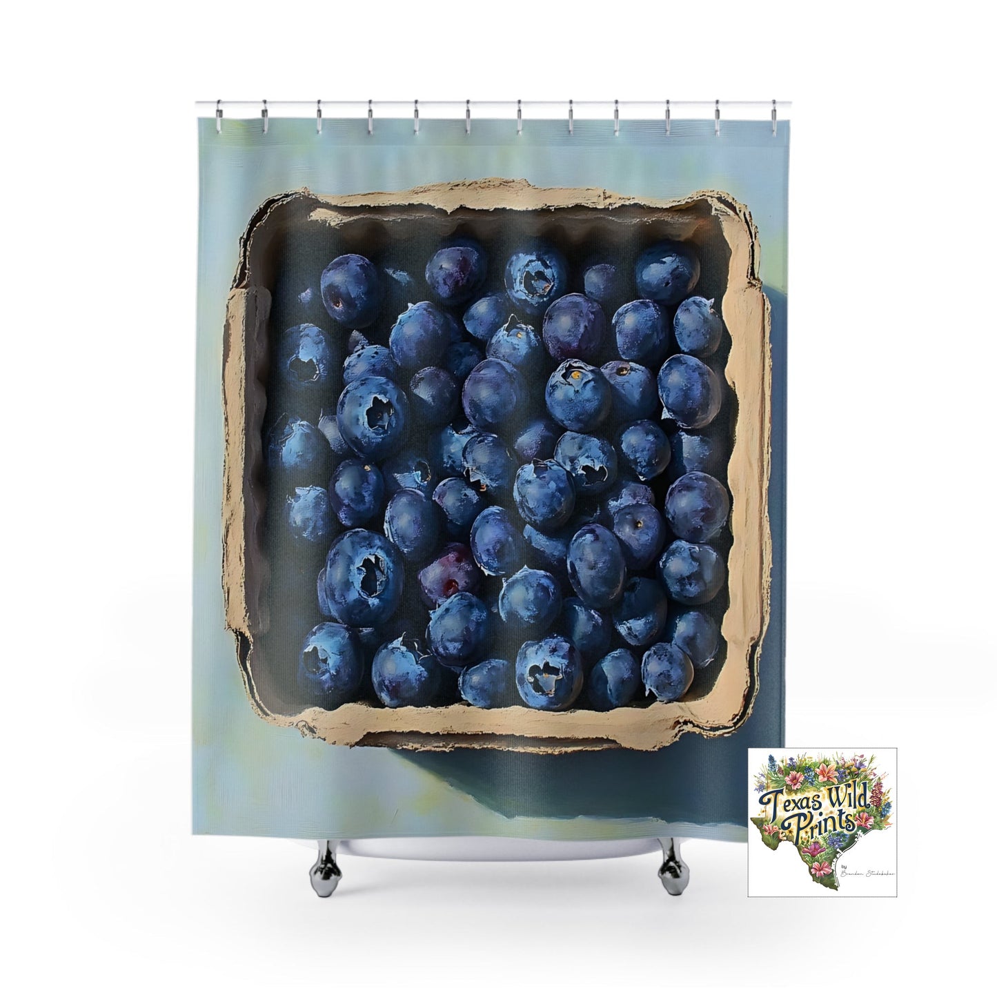 Cortina de ducha con estampado de frutas de arándanos | Inspirada en la naturaleza | Decoración de baño | 74” x 71”