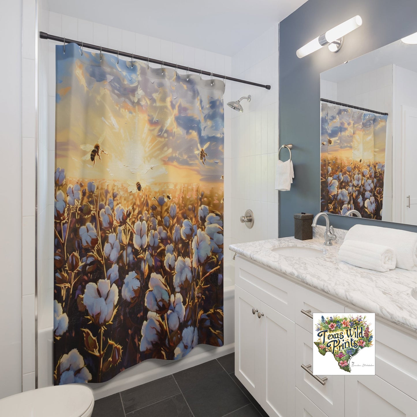 Rideau de douche en coton à motif de nectar et d'abeilles | Premium | 71x74