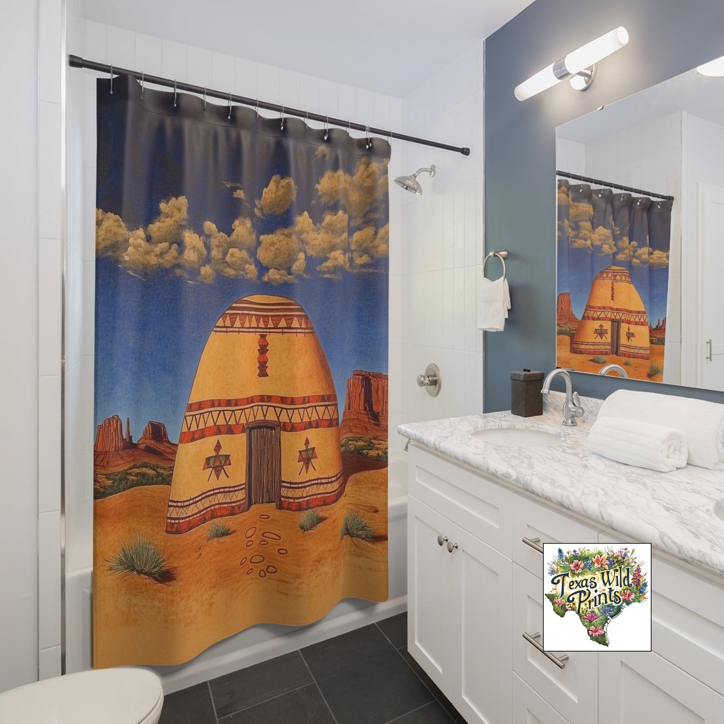Southwestern Hogan Home Shower Curtain Tribal Inspired Art 71x74 Inch Rustic Bohemian Desert Bathroom Decor Unique Architectural Design