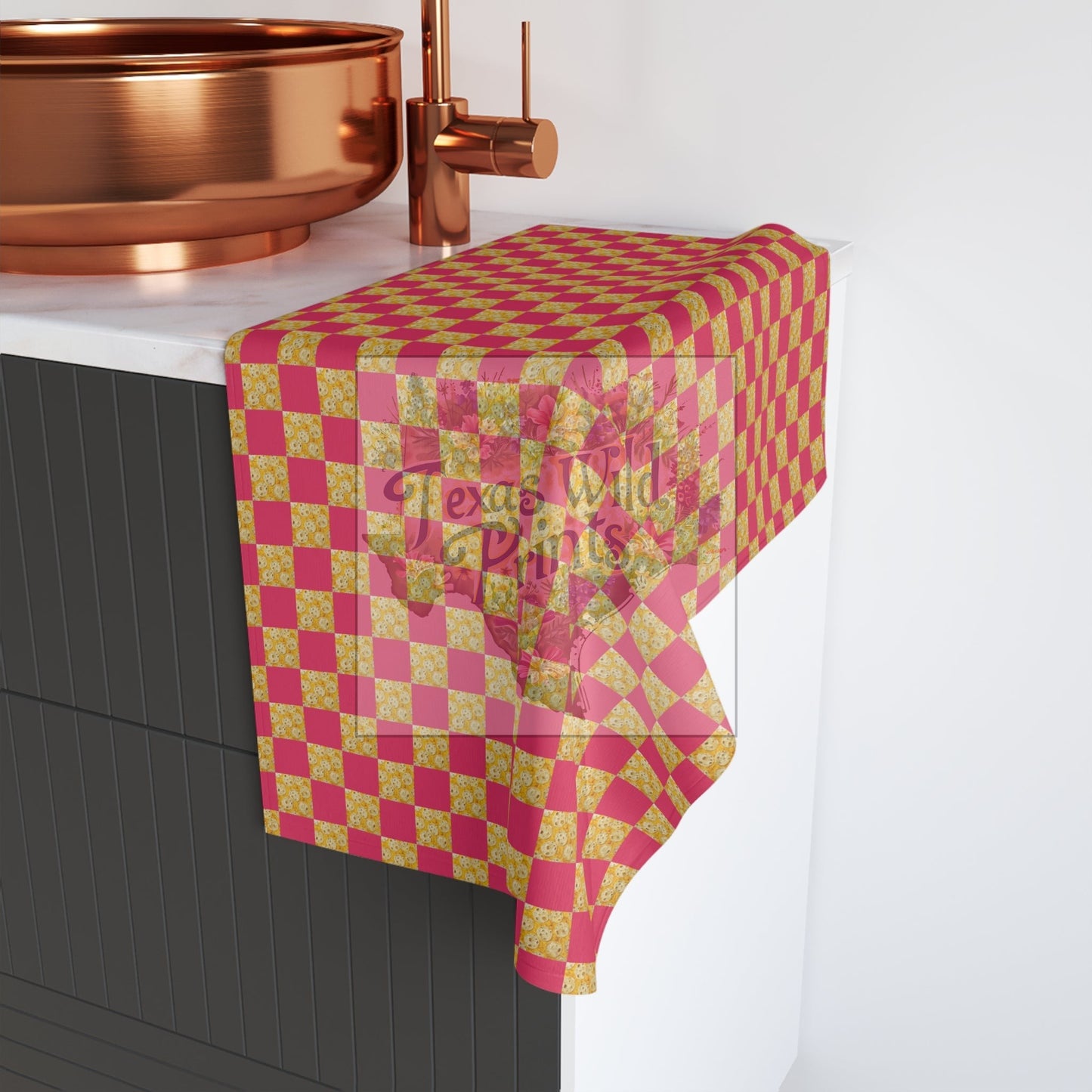 Tiny Toasted Tortilla Pattern Print Hand Towel | Gingham | 16”x28” Towel | Premium | Modern, Contemporary