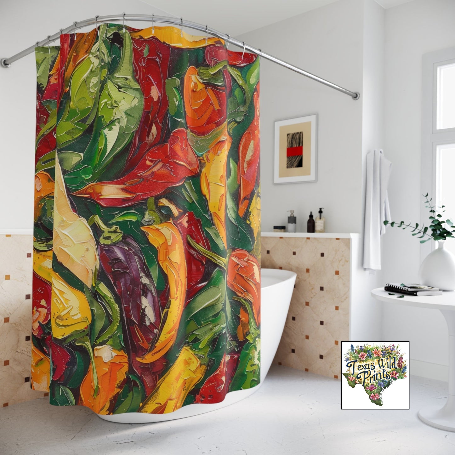 Rideau de douche Jalapeño | Durable | 71"x74" | Décor amusant