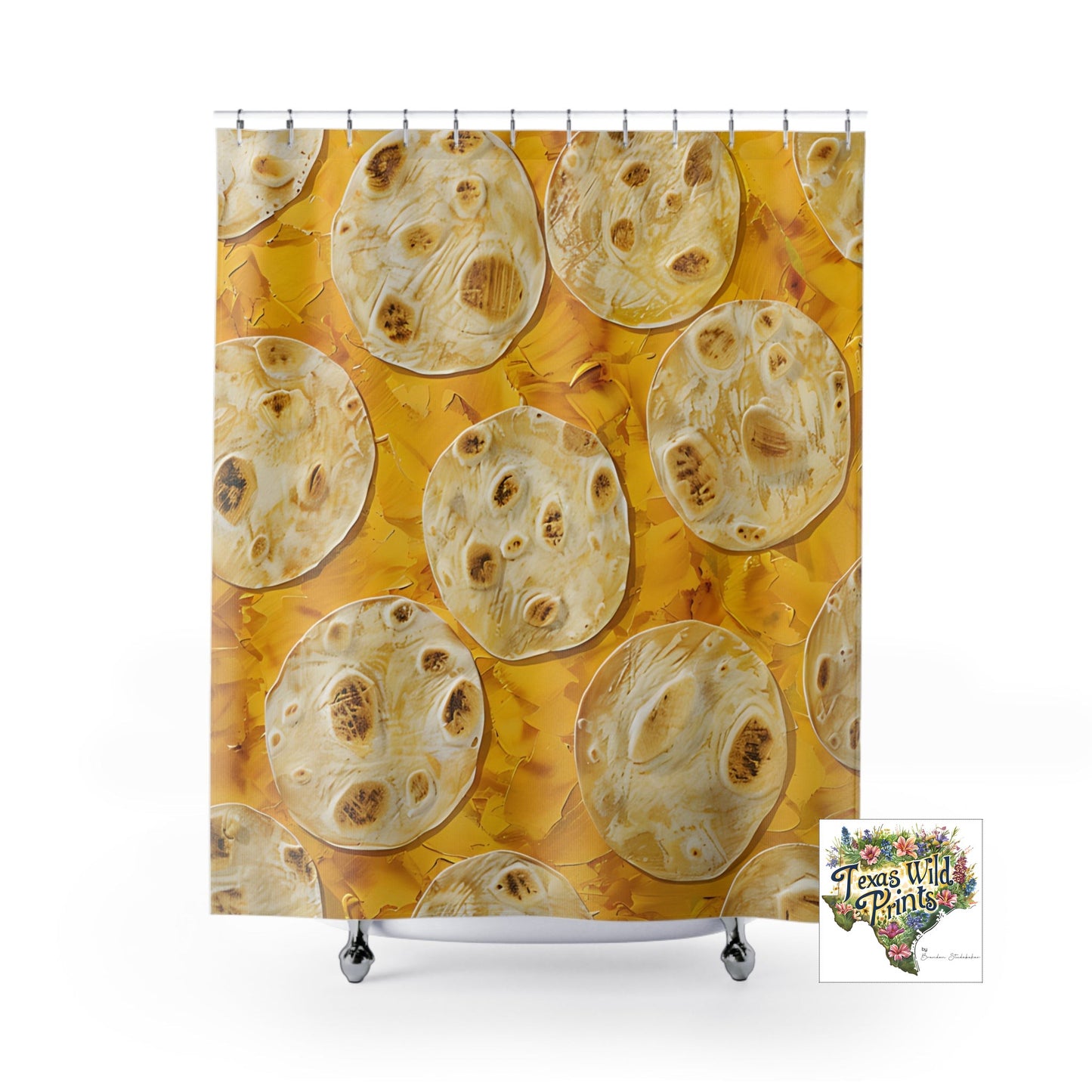 Cortina de ducha con tortilla amarilla | Decoración de comida | 74” x 71”