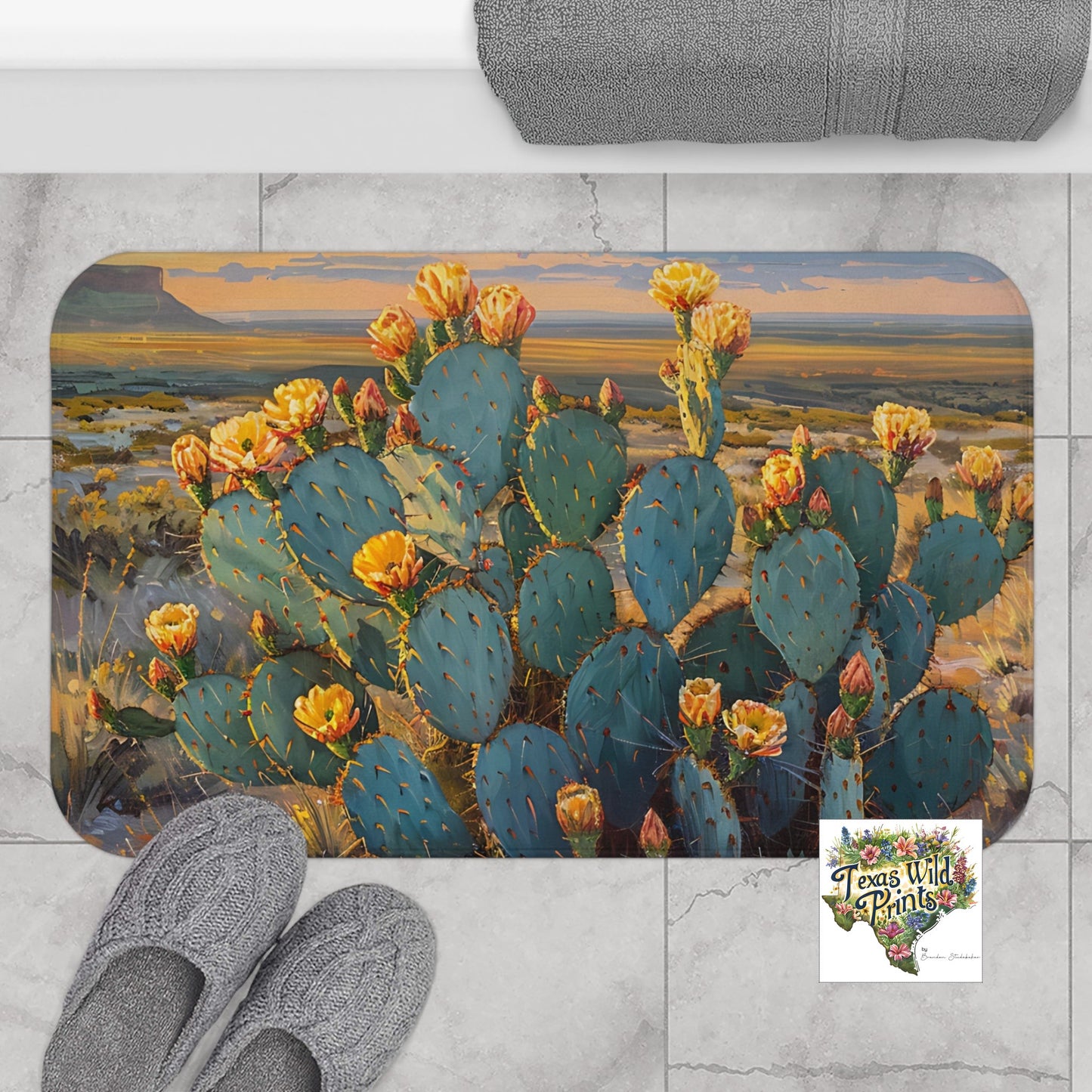 Small Large Prickly Pear Landscape Bath Mat Rustic Western Landscape Decor Farmhouse Bathroom Accent Gifts that Inspire Beauty