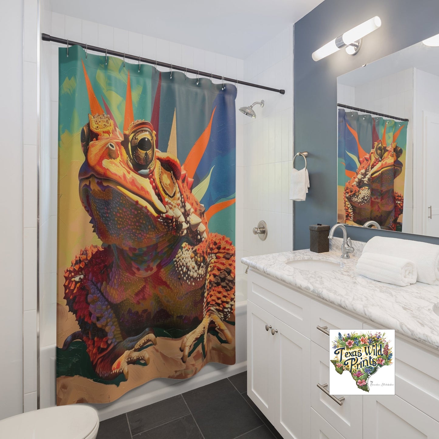 Geometric Texas Horned Toad Lizard Shower Curtain Pop Art Style 71x74 Inch Southwestern Desert Decor Reptile Design Special Gift for Him
