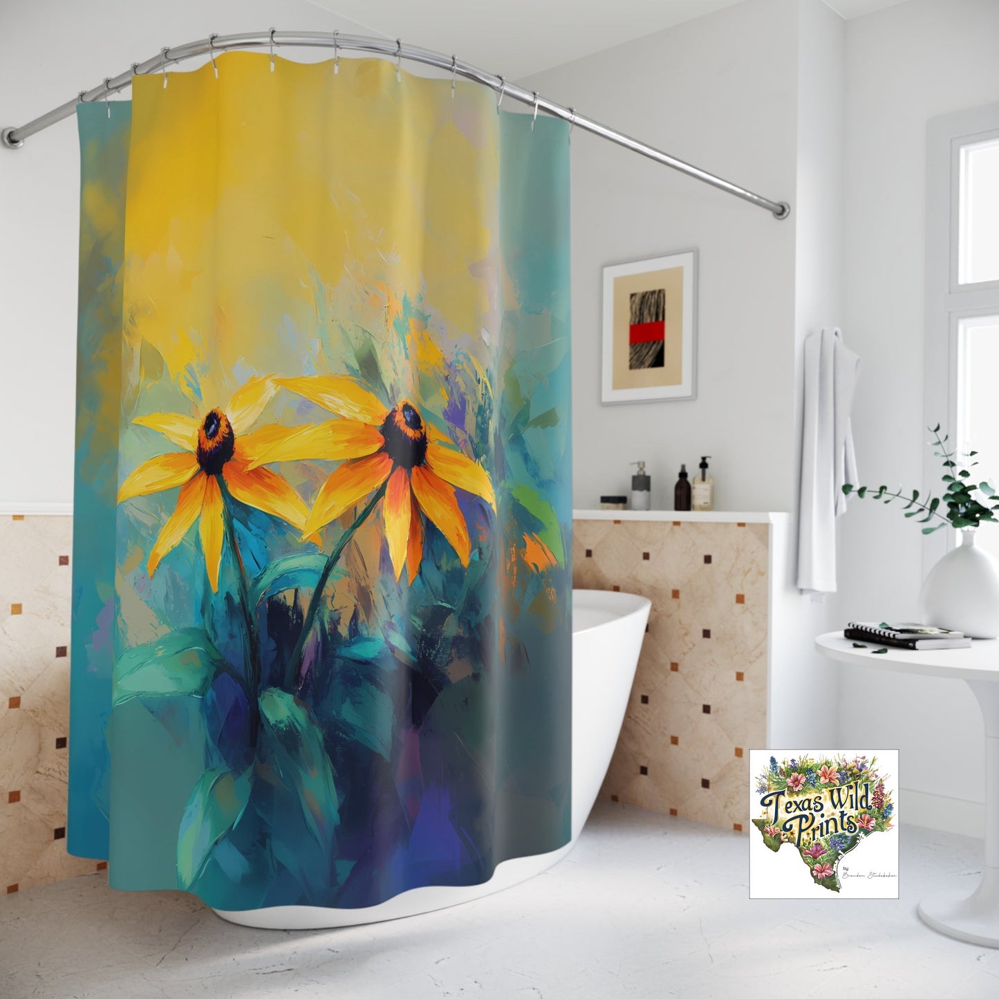 Black Eyed Susan Shower Curtain Texas Wildflower Yellow Floral Art Rustic Farmhouse Bath Decor Birthday Gift for Her Wife Sunny Home Style