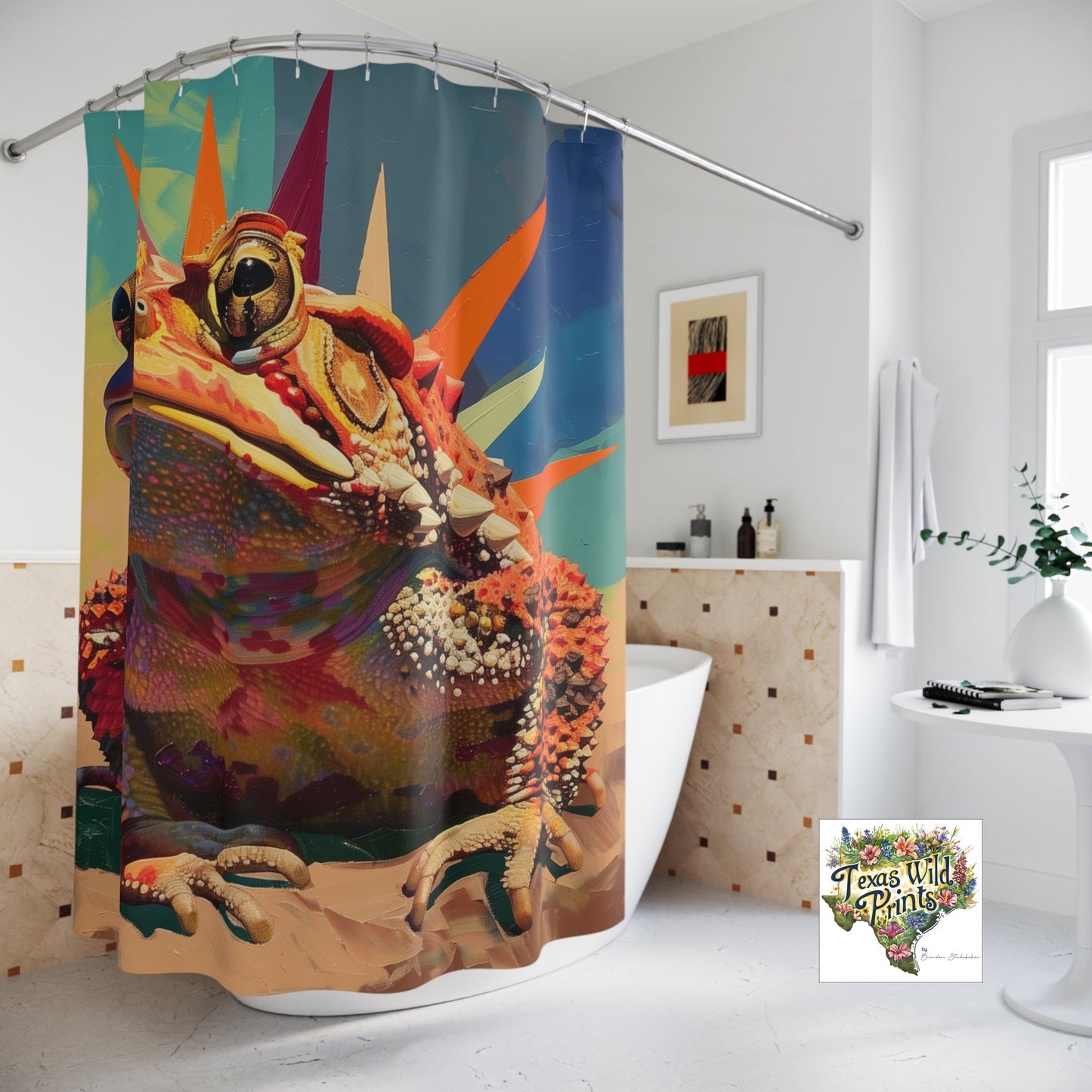Geometric Texas Horned Toad Lizard Shower Curtain Pop Art Style 71x74 Inch Southwestern Desert Decor Reptile Design Special Gift for Him