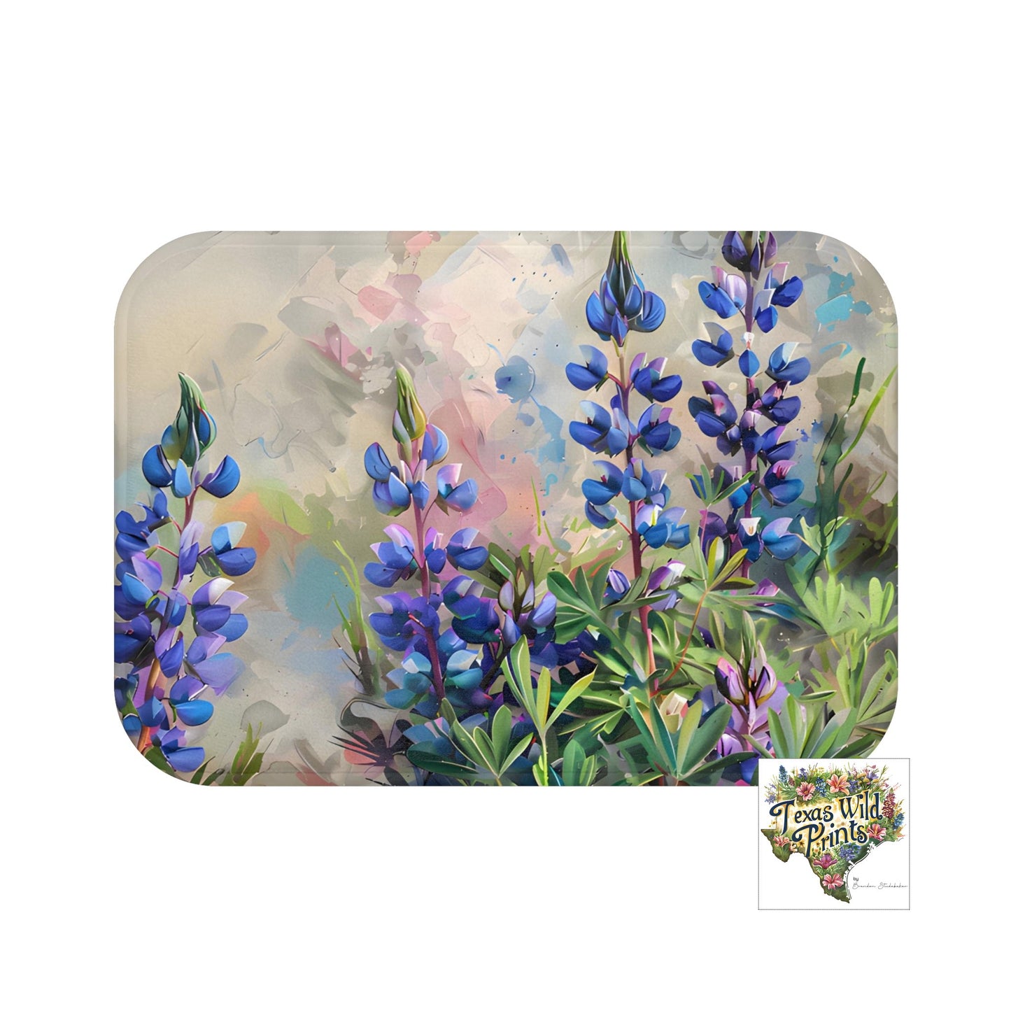 True Bluebonnet Texas Wildflower Print Bath Mat | Premium | Memory Foam Microfiber | Rustic Country Home Decor | 24”x17” or 34”x21” |