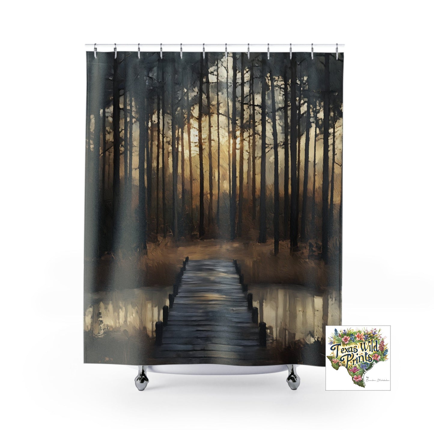Relaxing Impressionist Forest and Pond Scene Print Shower Curtain | Premium | 71”x74” | Modern Contemporary Decor
