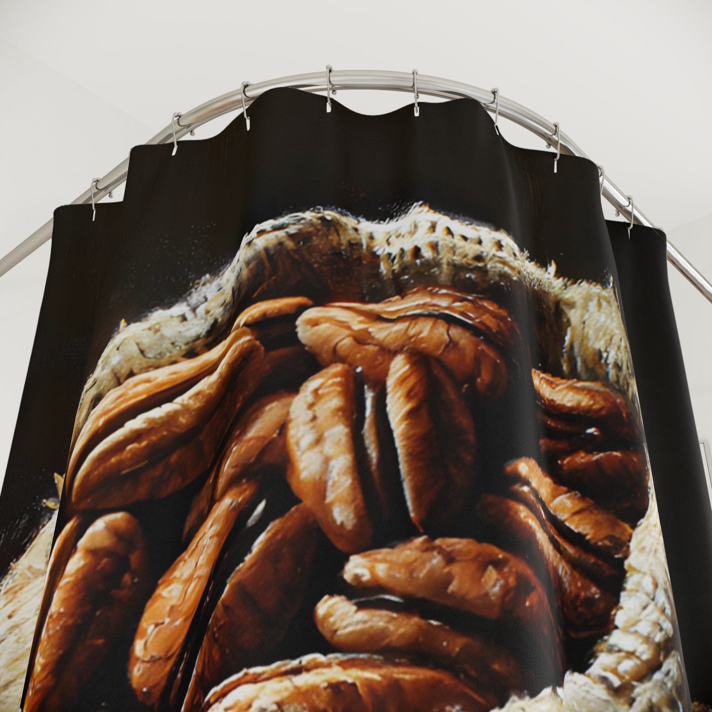 Pecan Filled Burlap Sack Shower Curtain Unique Still Life Art Print 71x74 Inch Rustic Farmhouse Minimalist Gift for Artist Home Accent Kitchen Bath