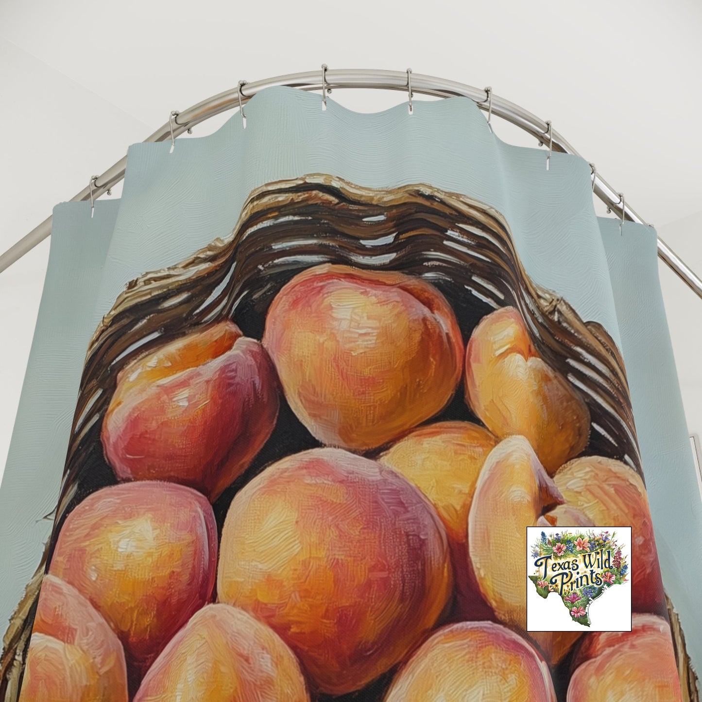 Farm Fresh Texas Peaches Interlaced Basket Print Shower Curtain Premium 71x74 Rustic Cottagecore Decor Welcoming Home Accent