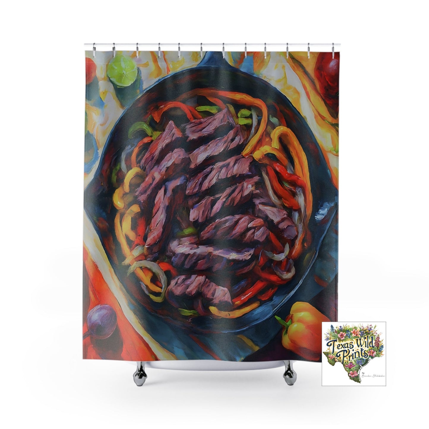Skillet Fajitas Shower Curtain Tex Mex Food Art 71x74 Inch Southwestern Bath Decor Housewarming Gift Culinary Theme Multicultural Fiesta