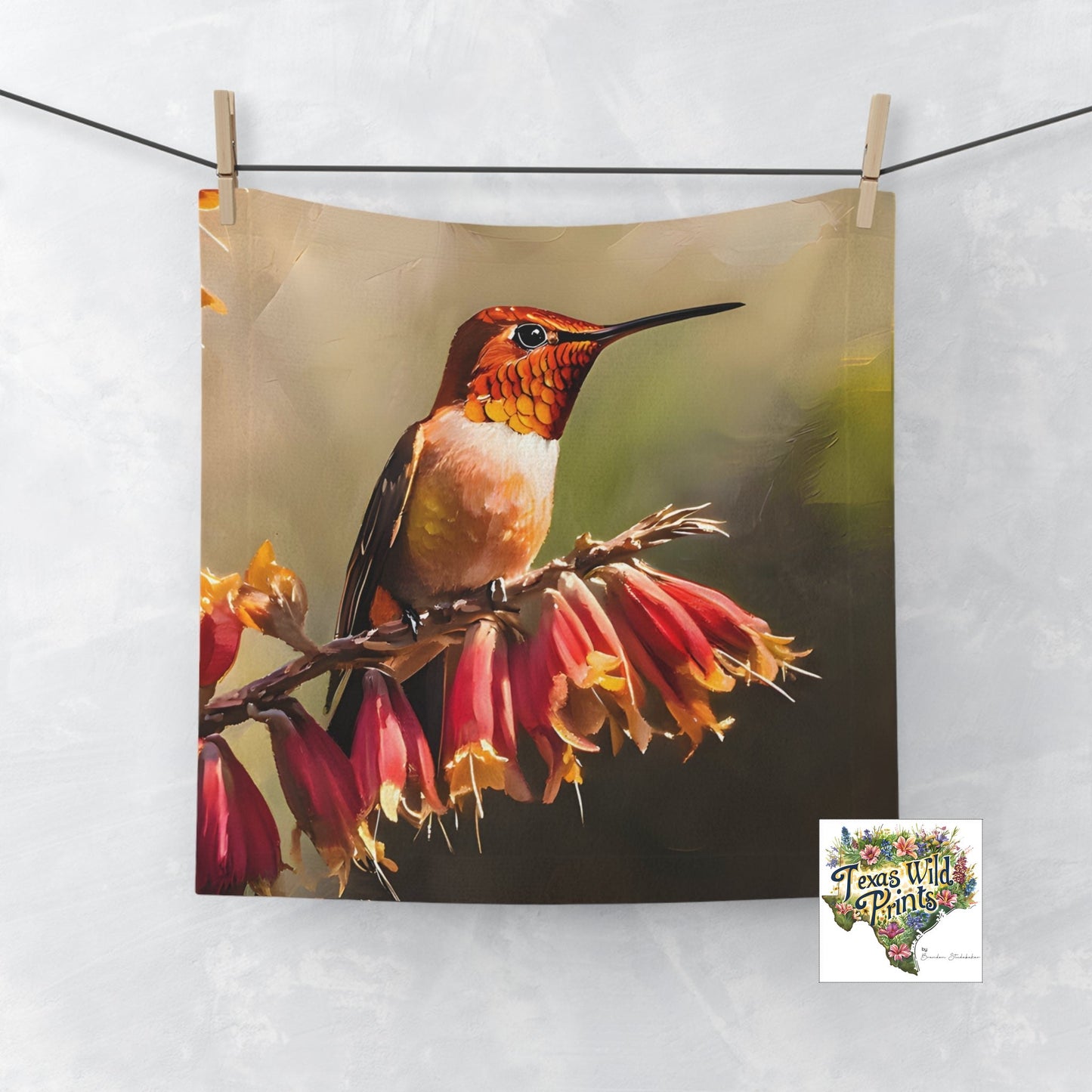 Cotton Decorative Towel Country Decor Rufous Hummingbird Face Cloth Red Yucca Floral Design Unique Contemporary Farmhouse Gift Artistic Home Accent
