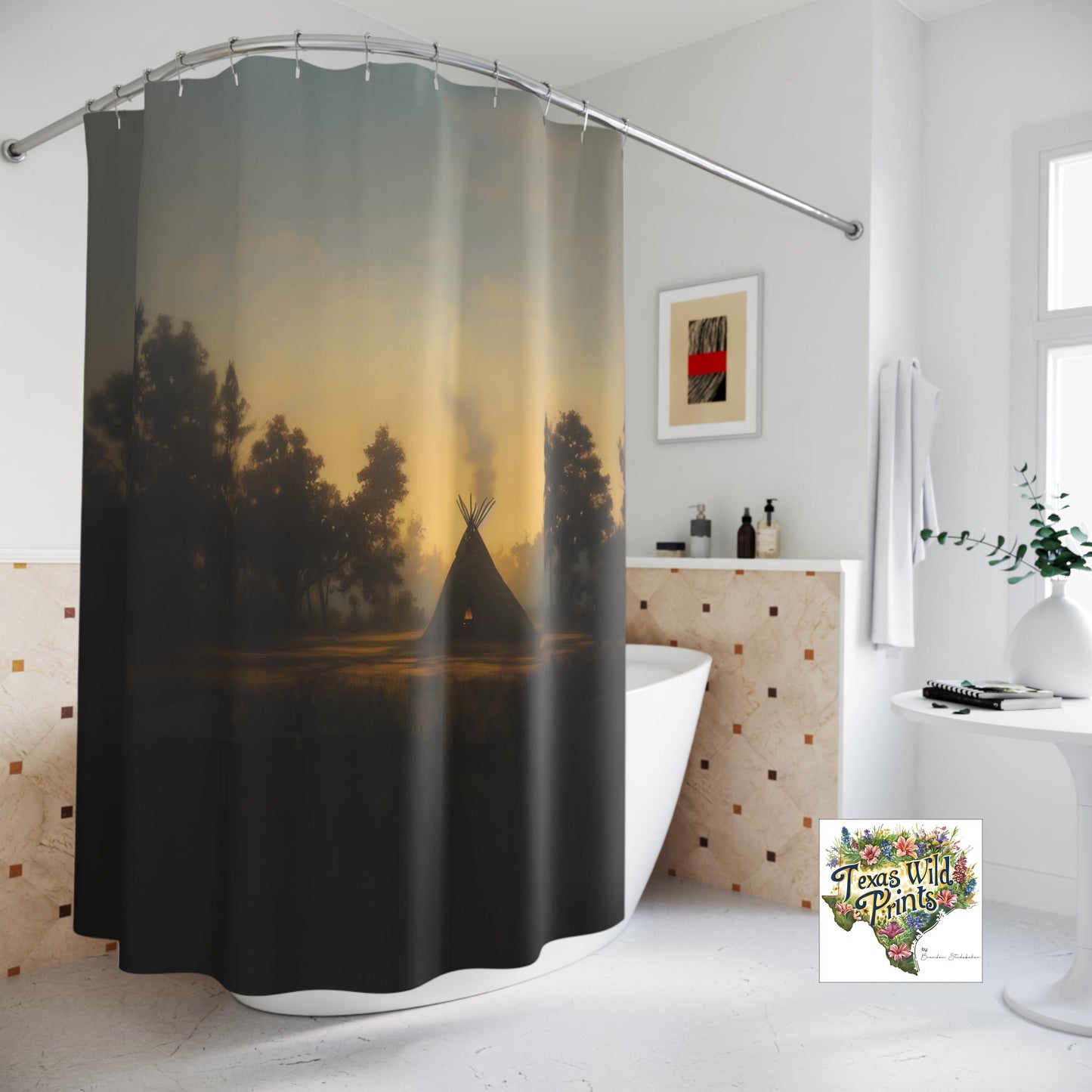 Serene Indian Inspired Tipi Scene Shower Curtain Bohemian Nature Landscape MTO 71x74 Polyester Fabric Original Rustic Bathroom Art Long Lasting
