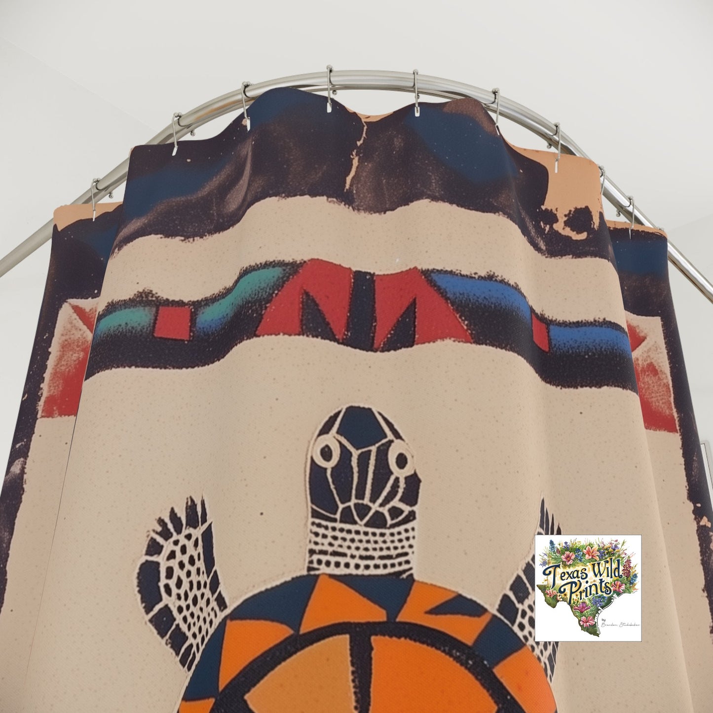 Southwestern Turtle Shower Curtain Boho Decor Wisdom Longevity Art 71x74 Inch Tribal Inspired Design Popular Gifts