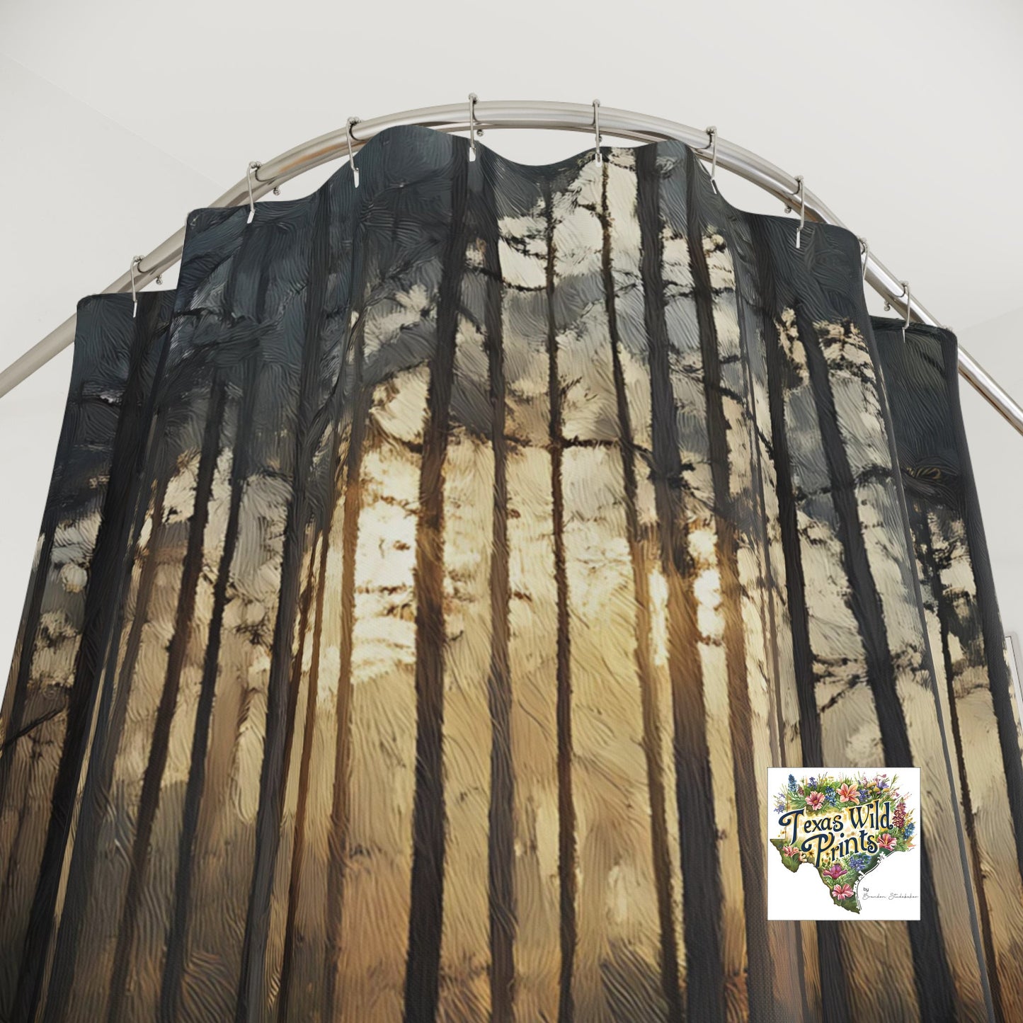 Relaxing Impressionist Forest and Pond Scene Print Shower Curtain | Premium | 71”x74” | Modern Contemporary Decor