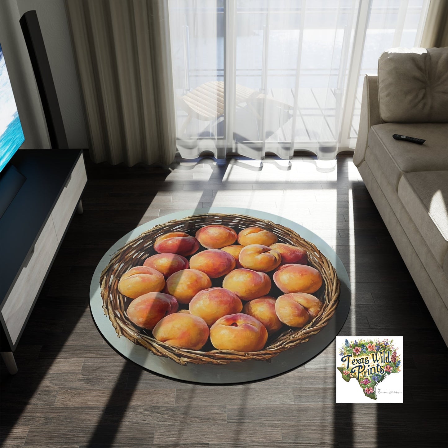 Ripe Texas Peaches Woven Basket 5 Foot Area Rug Warm Tone Small Carpet Bold Farmhouse Home Decor Non-Slip Soft Chenille Farmhouse Gifts